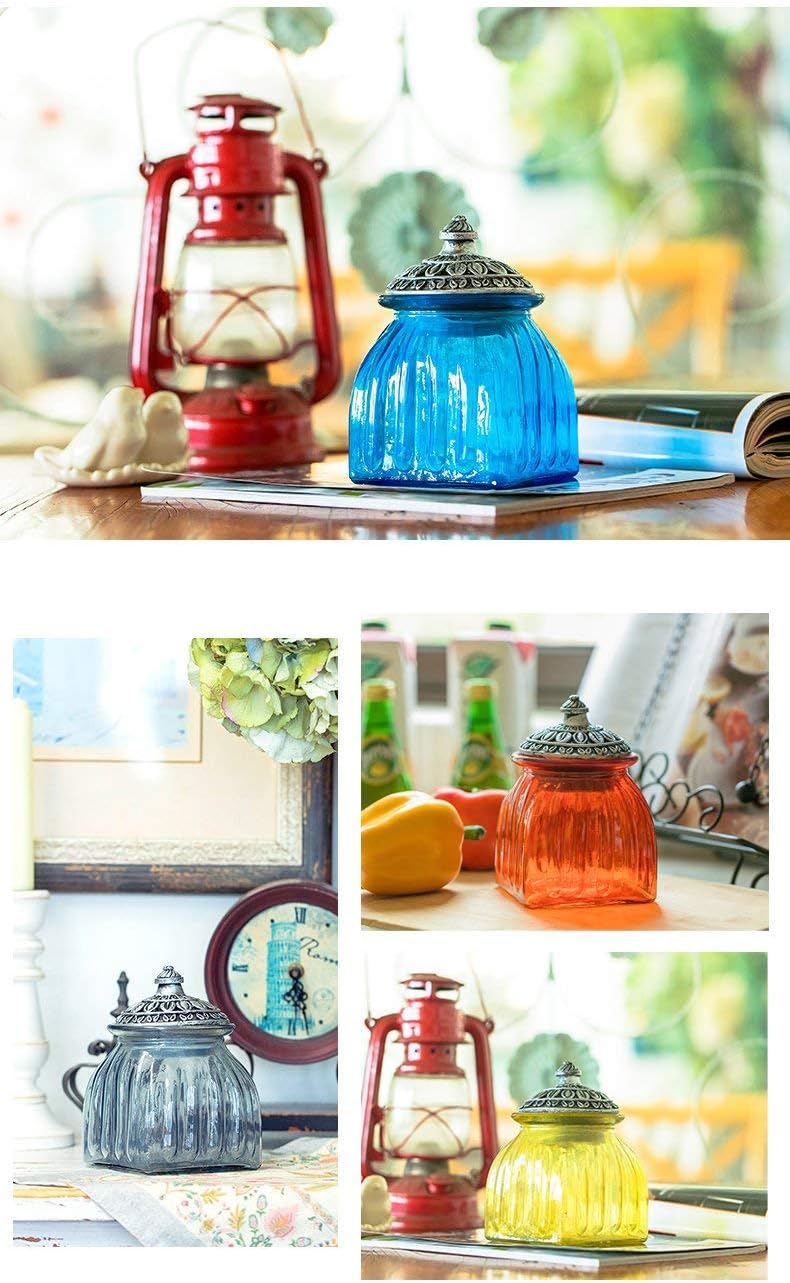 SOCOSY Tarro de cristal vintage para dulces con tapa, tarro de alimentos, frasco de nueces, joyero, para boda, dulces, bufé, almacenamiento de