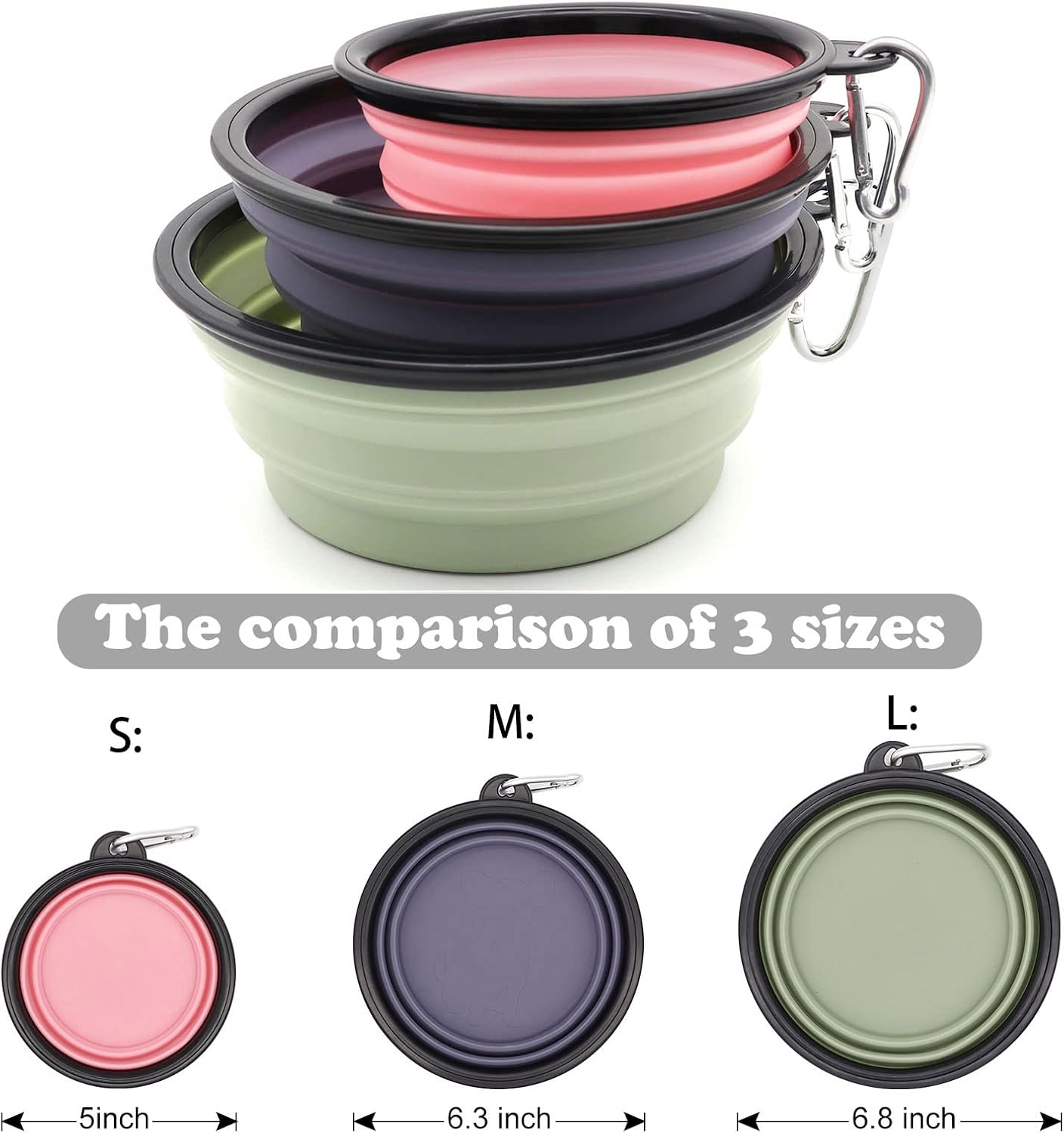 COLLAPSIBLE Paquete de 2 cuencos de viaje para perros pequeños, cuencos plegables para agua para gatos, plato portátil para alimentación de mascotas