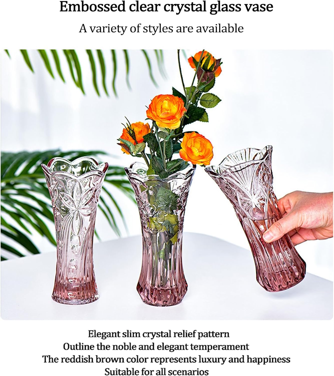 Florero de cristal transparente, diseño grueso para decoración del hogar, centros de mesa, boda, regalo de madres, 7.6 pulgadas de alto