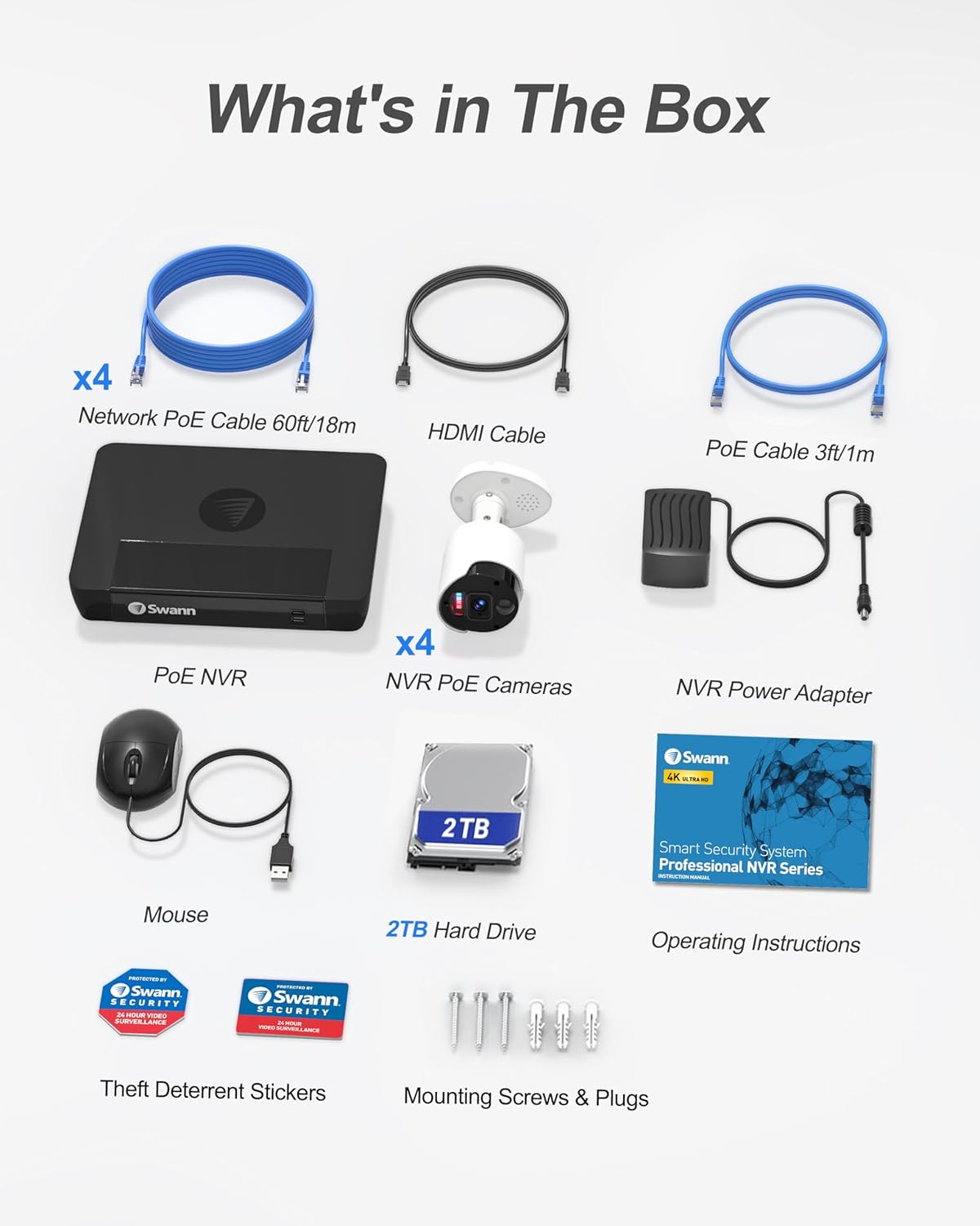 Swann Cámaras de seguridad para el hogar de 12 MP con grabadora HDD 8580 de 2 TB, sistema de cámara de seguridad NVR, cámara de seguridad de