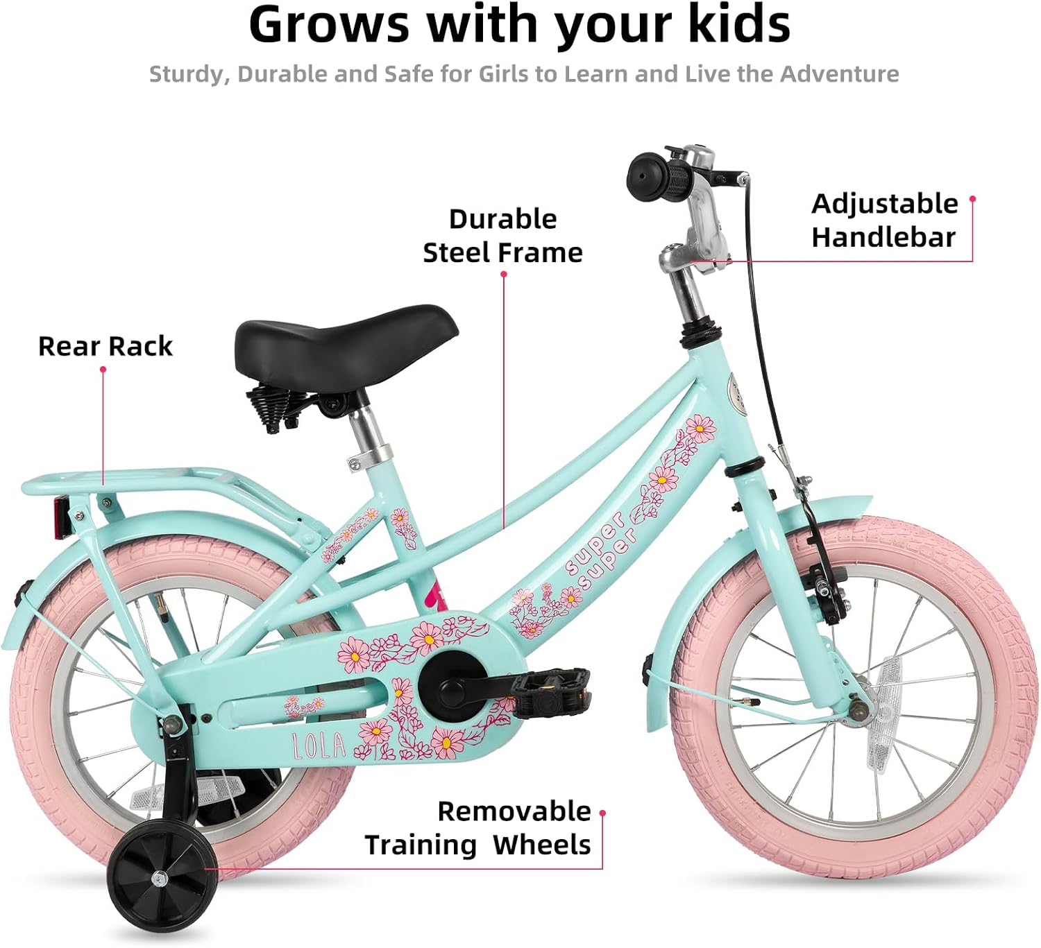 JOYSTAR Petal – Bicicleta para niñas pequeñas y niños, bicicleta para niños de 12, 14, 16 años, con cesta para niñas de 2 a 9 años, bicicleta para