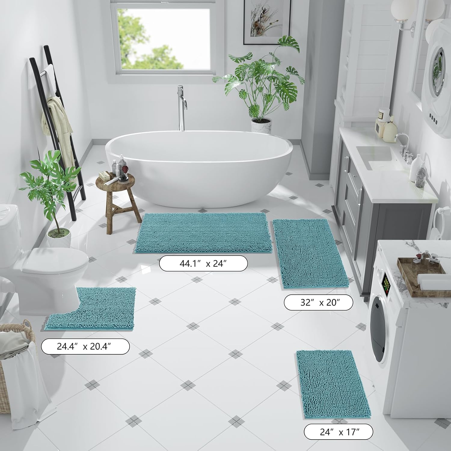 Yimobra Juego de 2 alfombras de baño de felpilla de lujo, suaves y absorbentes, antideslizantes, lavables para baño (31.5 x 19.8 + 24 x 17 pulgadas,