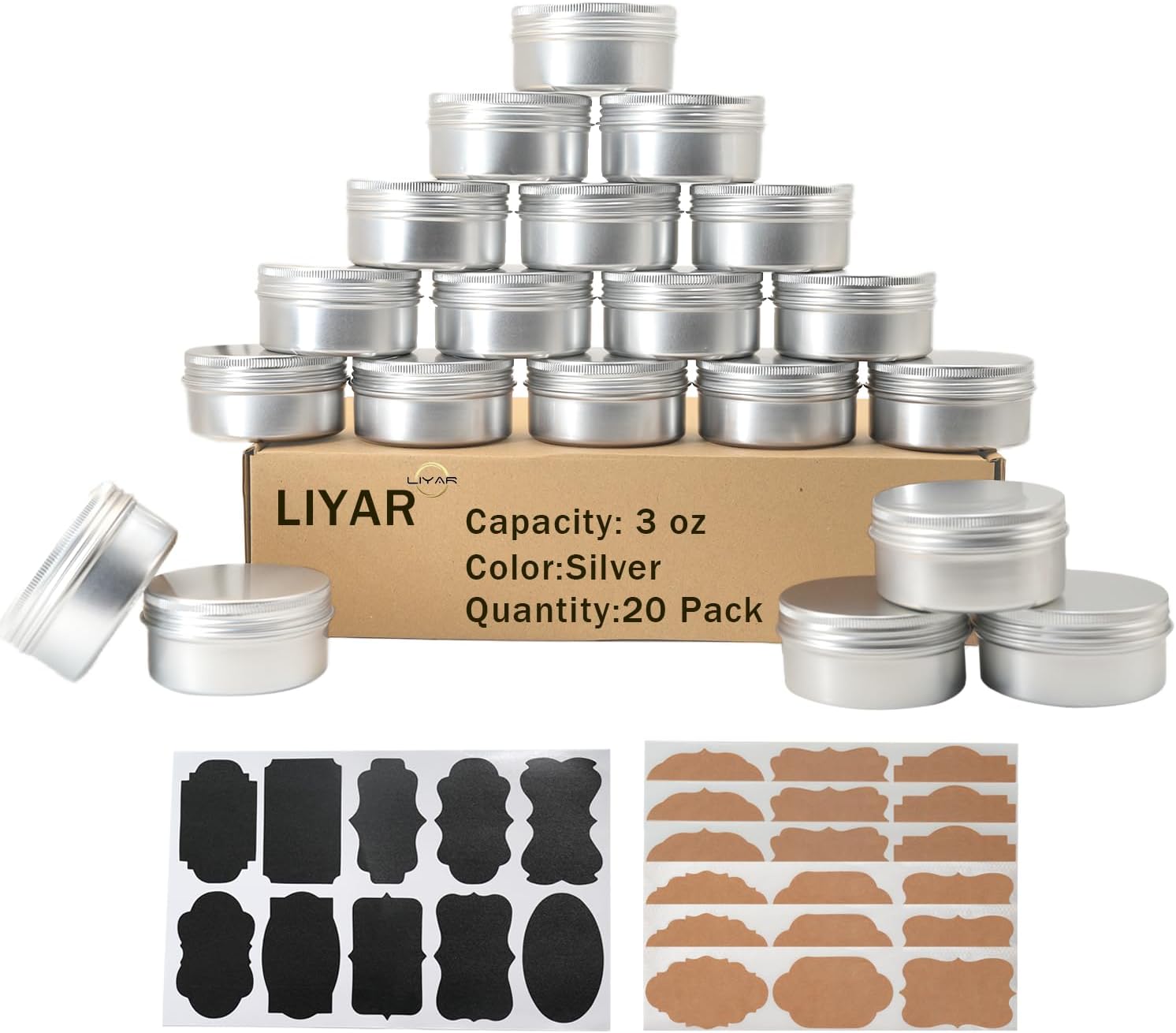 Lata de aluminio de 3 onzas, paquete de 20 latas de metal para salvamento, latas de vela de 3 onzas con tapas, recipientes recargables con tapa de