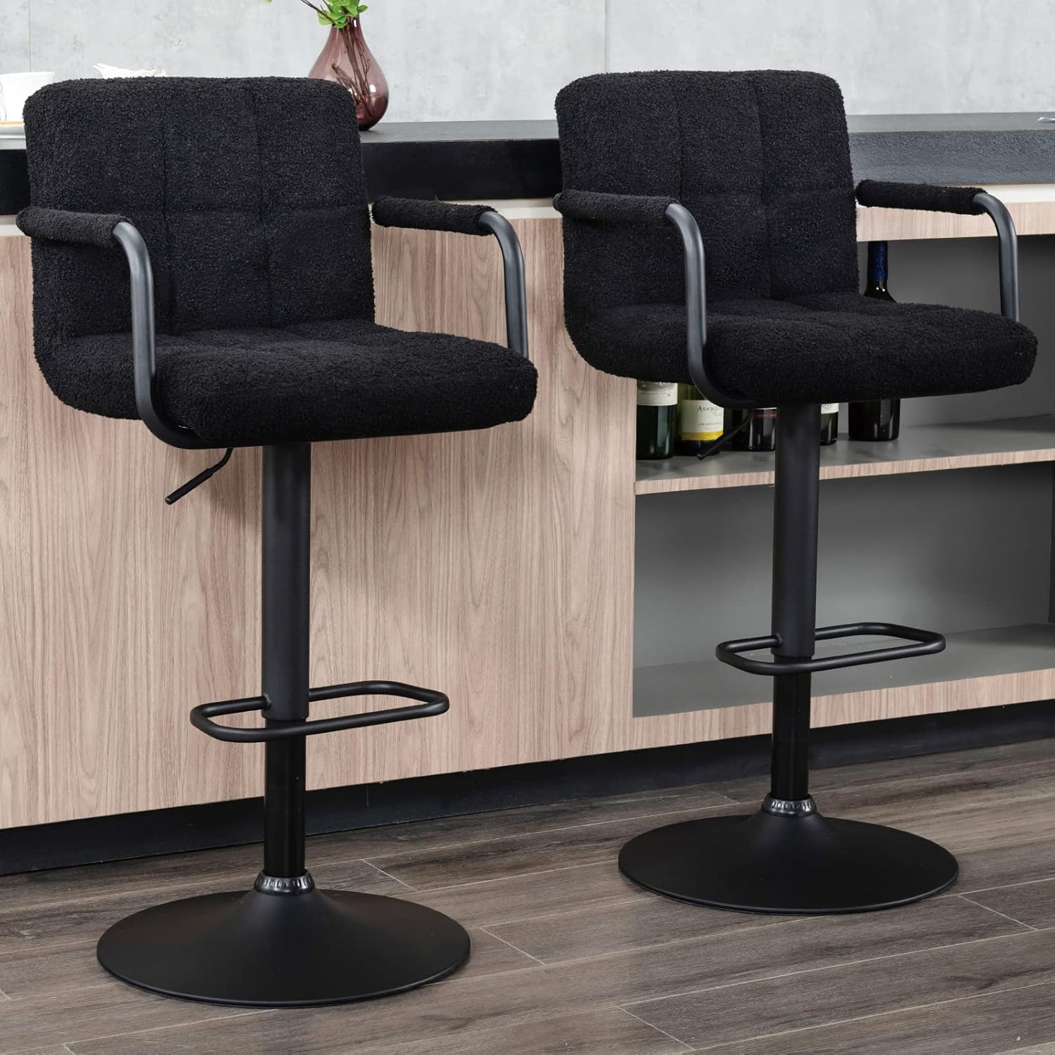 Furnimart Taburete de bar tapizado de sherpa artificial de 30 pulgadas, taburetes de bar ajustables, taburetes de bar giratorios de diseño moderno,