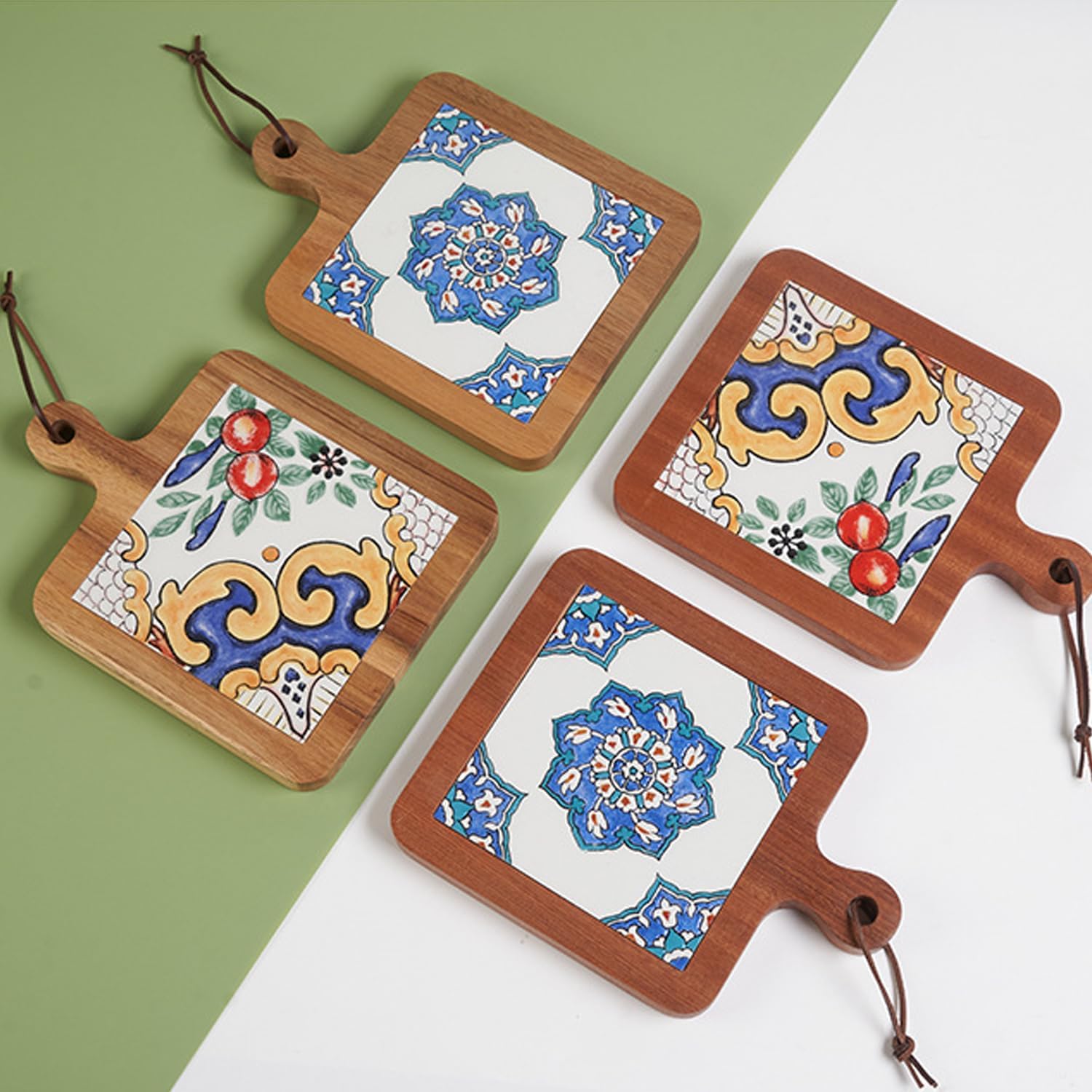 Tapete para ollas de madera natural, antiquemaduras, posavasos para ollas de té caliente y sartenes, accesorios de encimera de cocina (J)