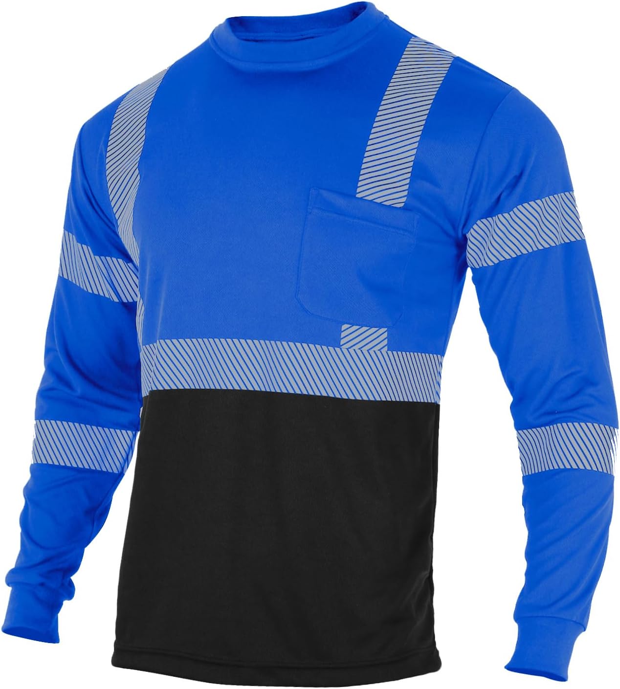 FONIRRA Camisetas reflectantes de seguridad de alta visibilidad para hombres con manga larga ANSI Clase 2 (azul, XL)