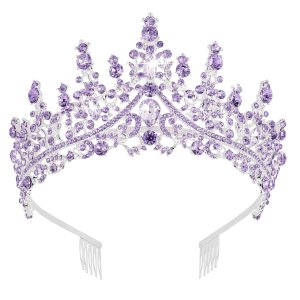 Tiaras y corona de cristal morado con peine, coronas de reina real para mujer, corona de princesa de cumpleaños para mujeres y niñas, corona de boda Tiaras y corona de cristal morado con peine, coronas de reina real para mujer, corona de princesa de cumpleaños para mujeres y niñas, corona de boda
