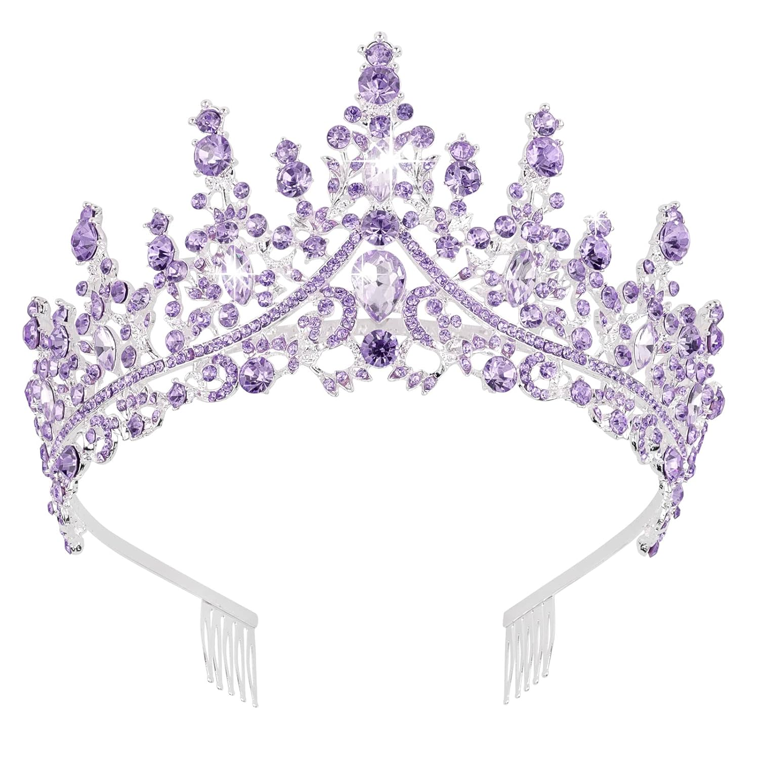 Tiaras y corona de cristal morado con peine, coronas de reina real para mujer, corona de princesa de cumpleaños para mujeres y niñas, corona de boda