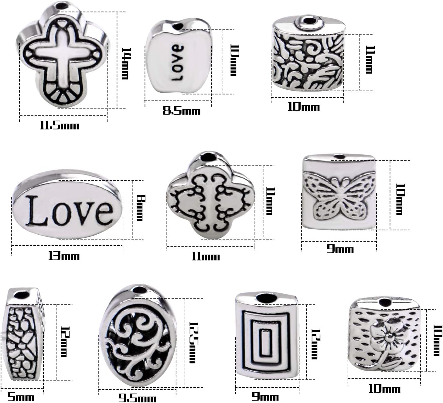 3.53oz (alrededor de 70 a 120 piezas) cuentas espaciadoras de plata antigua, mezcladas pequeñas cuentas tibetanas sueltas para hacer pulseras,