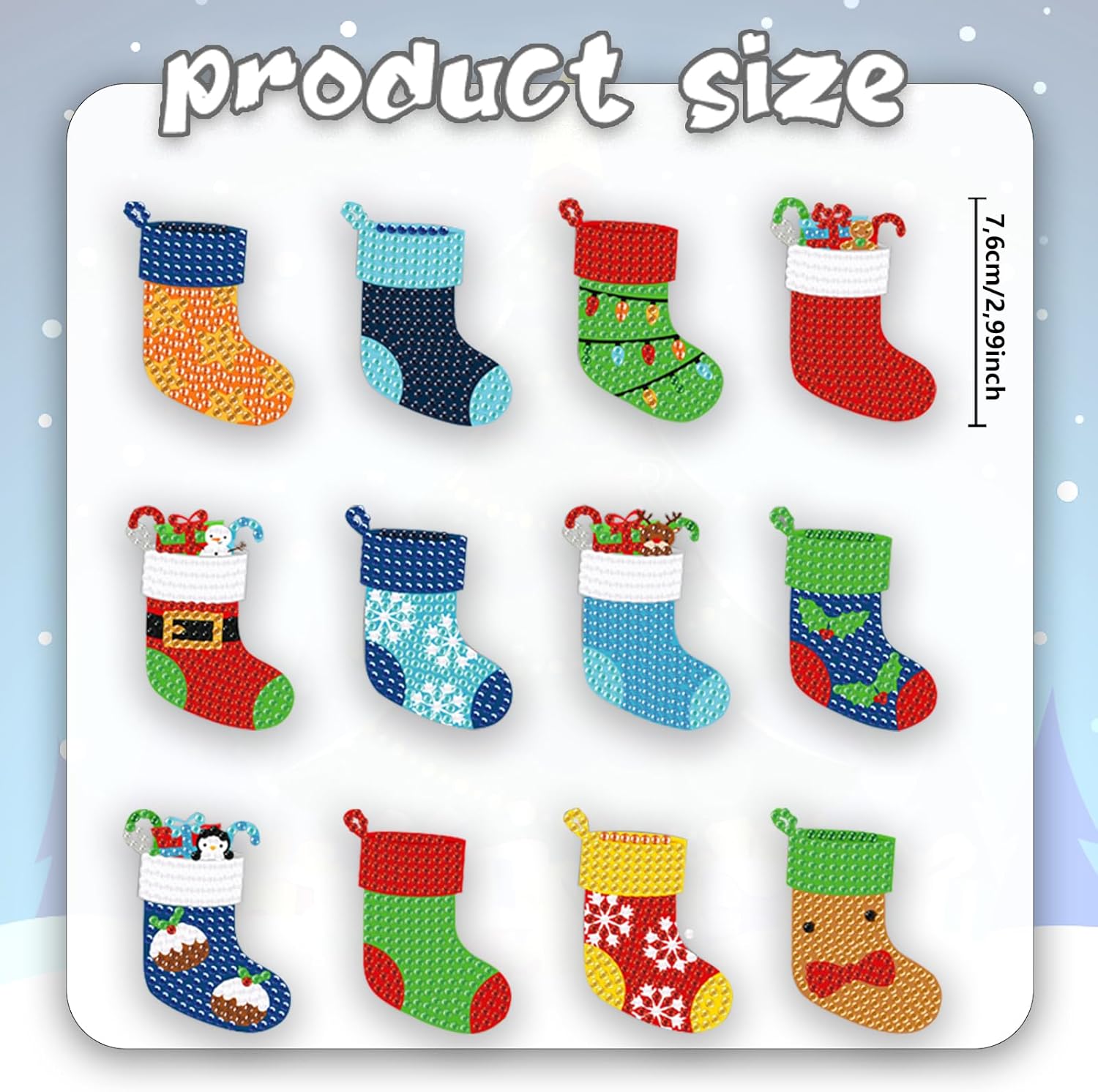 Juego de 12 calcetines de Navidad con pintura de diamantes, accesorios de arte de diamantes, accesorios de arte de diamantes, bricolaje 5D,
