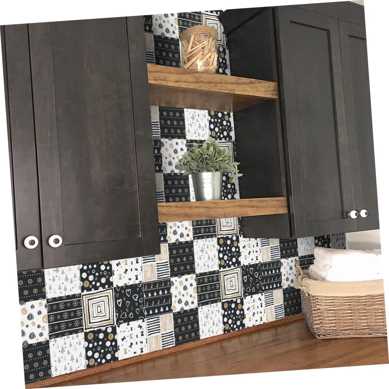 DOITOOL 48 Pcs Wall Sticker Vinyl Wall Tiles Self Adhesive Tile Decals Tile Stickers Bathroom Tile Decals DIY Tile Decals Floor Tile Sticker Peel