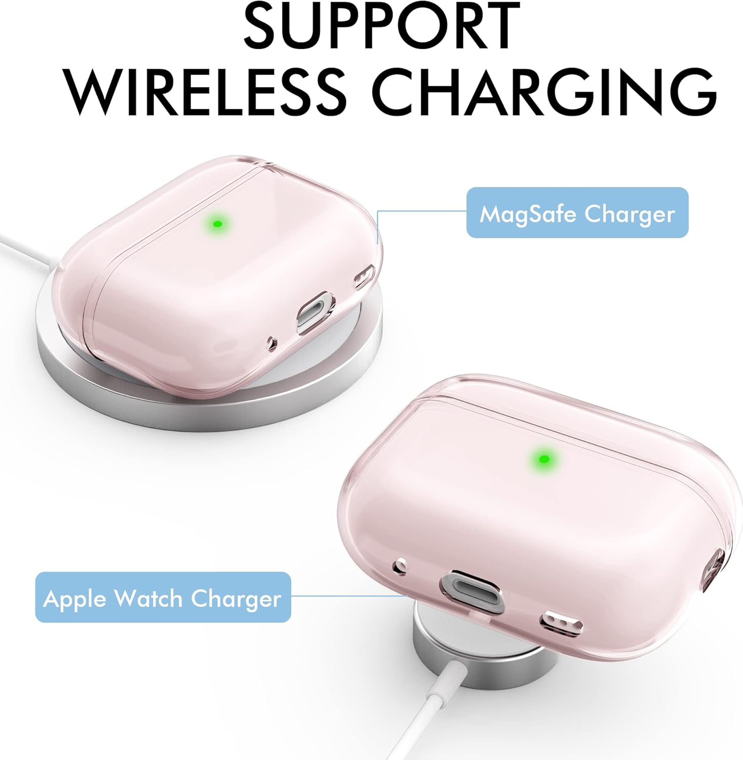 NIUTRENDZ Funda protectora para AirPods Pro 2 2022 de TPU suave con cordón LED frontal visible compatible con AirPods Pro de 2 generación (rosa
