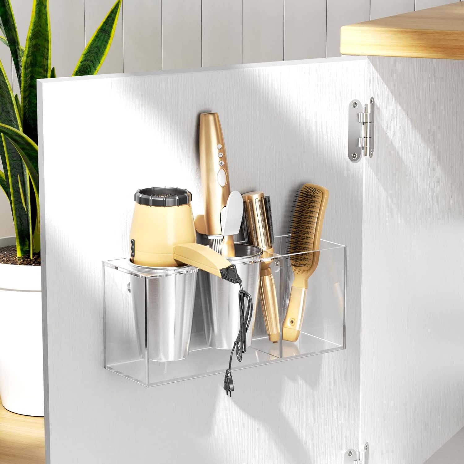 NIUBEE Soporte para secador de pelo, organizador de herramientas para el cabello, soporte de pared, soporte para secadora de pelo, puerta de