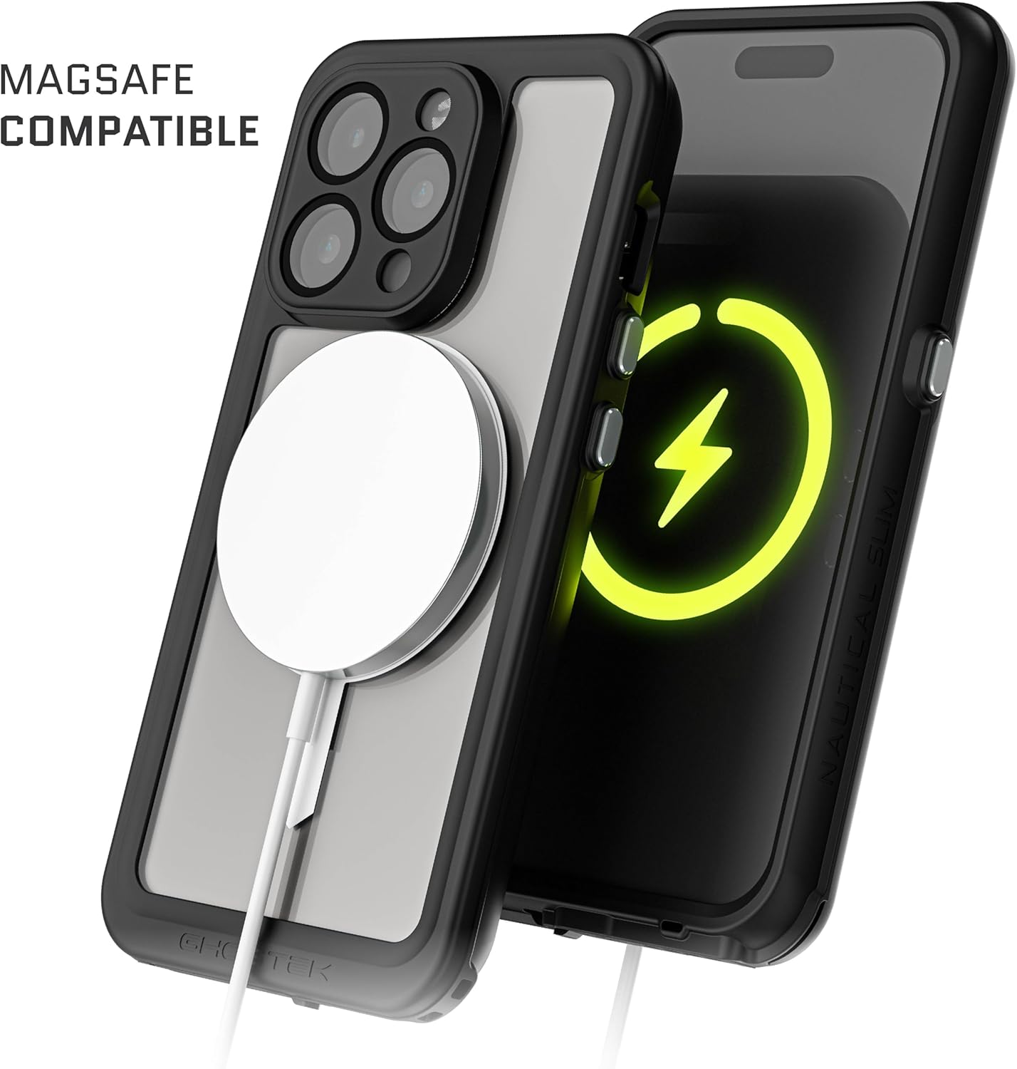 Ghostek Nautical – Funda delgada impermeable para Apple iPhone 15 Pro, protector de pantalla y lente de cámara integrado, compatible con MagSafe