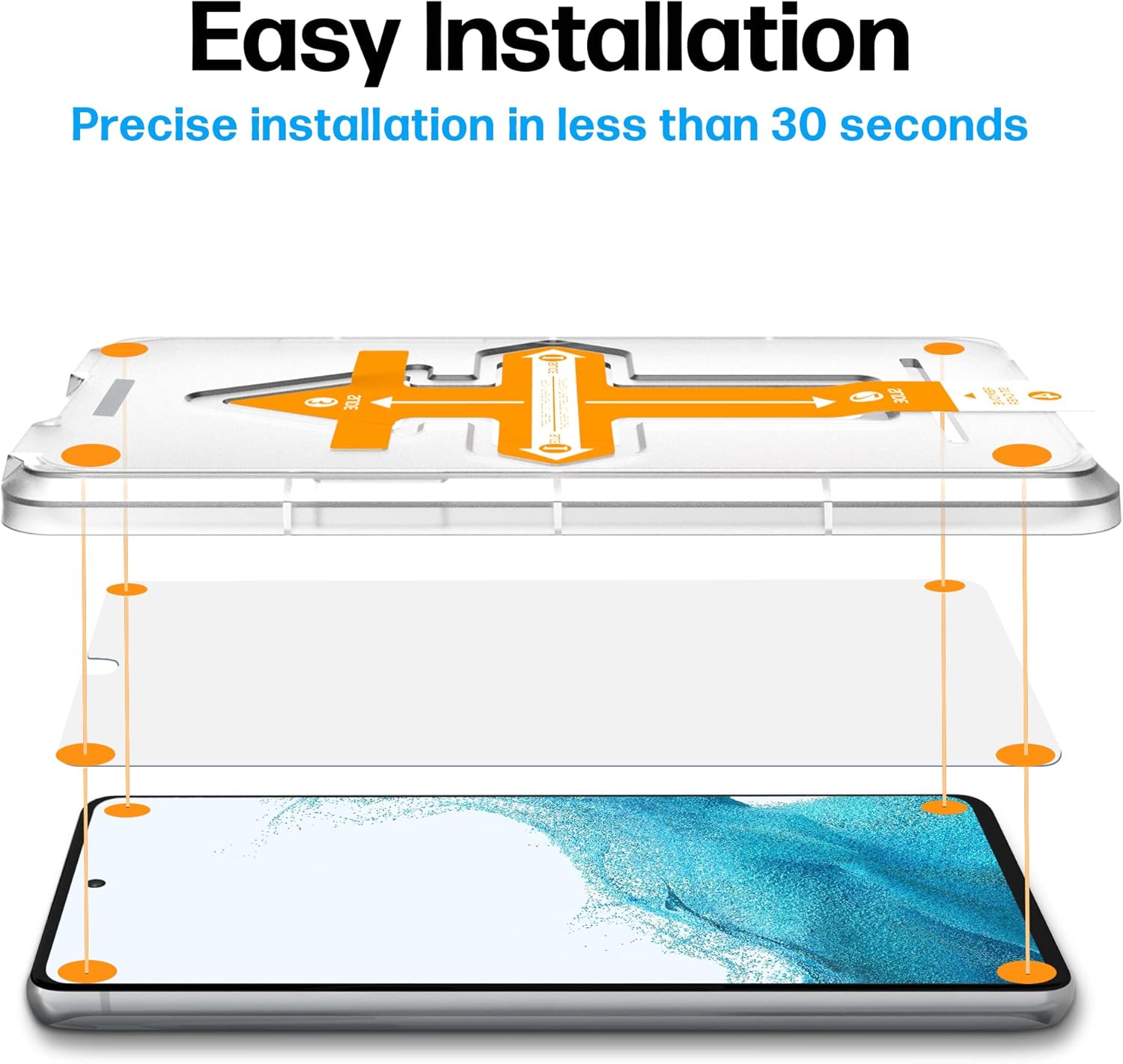 Power Theory Protector de pantalla diseñado para Samsung Galaxy S22 5G, vidrio templado dureza 9H, kit de fácil instalación, 99% HD libre de