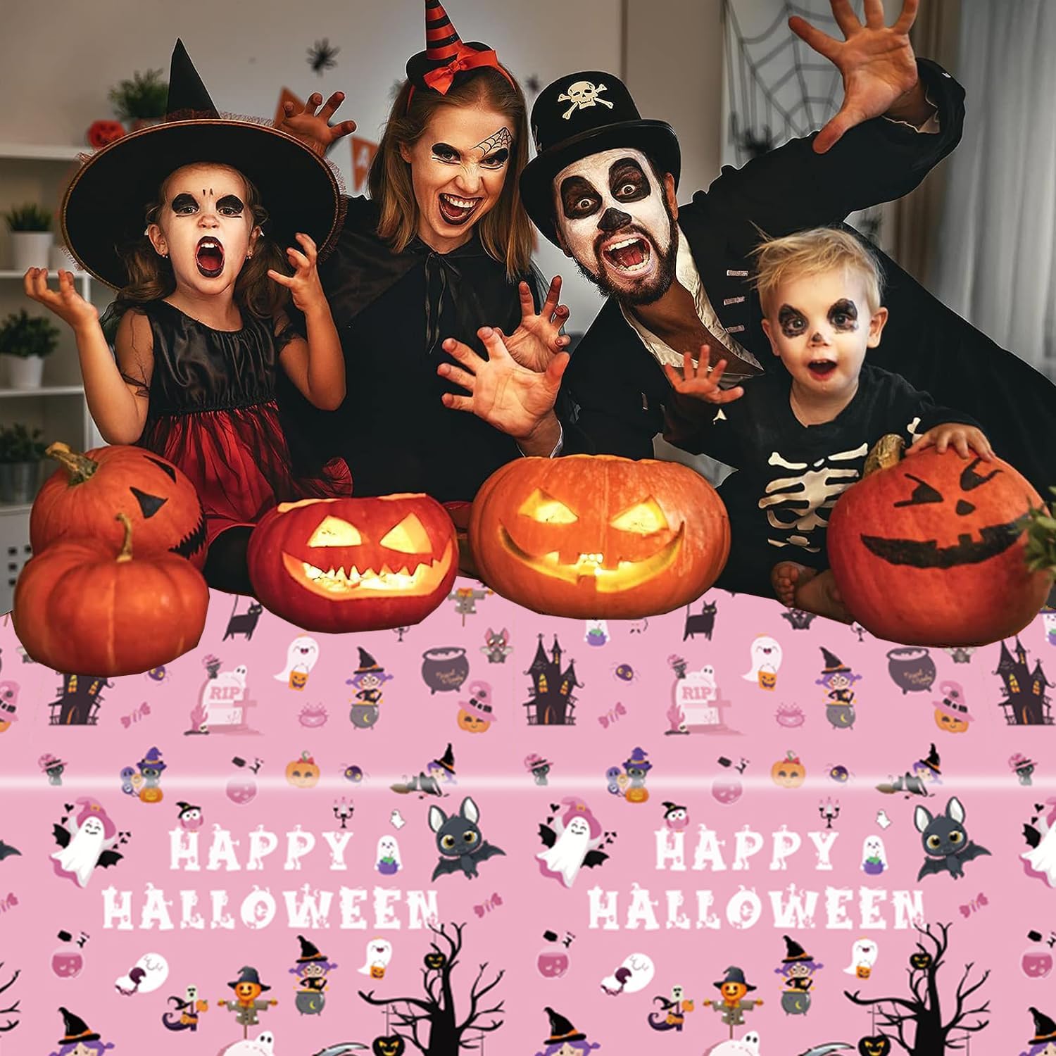 2 manteles desechables de Halloween 2023 con tema de bruja rosa, decoraciones de Halloween para niños, baby shower, mesa de Halloween de bruja rosa,