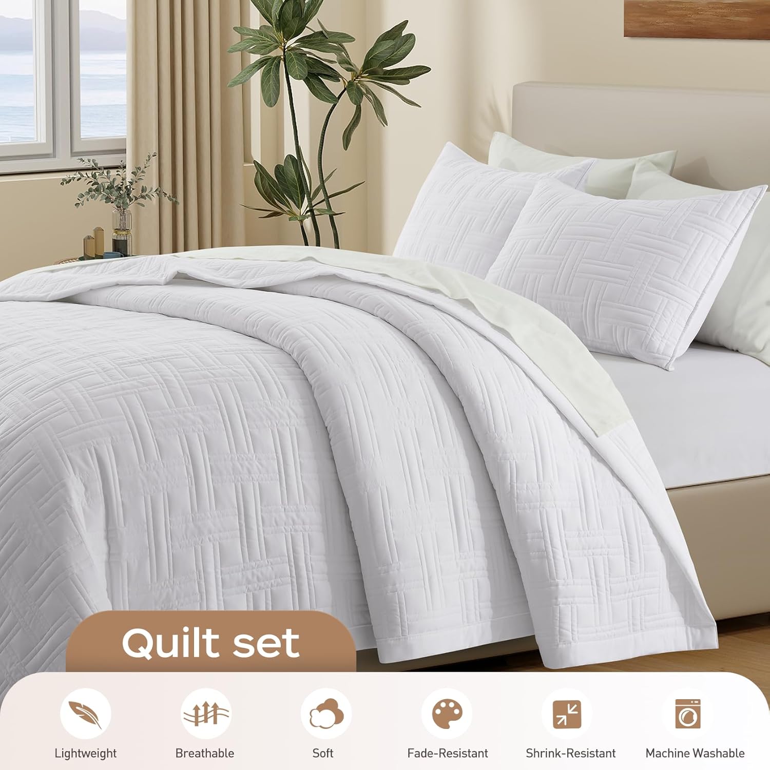 Juego de edredón blanco tamaño King, juego de ropa de cama ligero y fino de verano, juego de colcha y colcha de microfibra suave para todas las