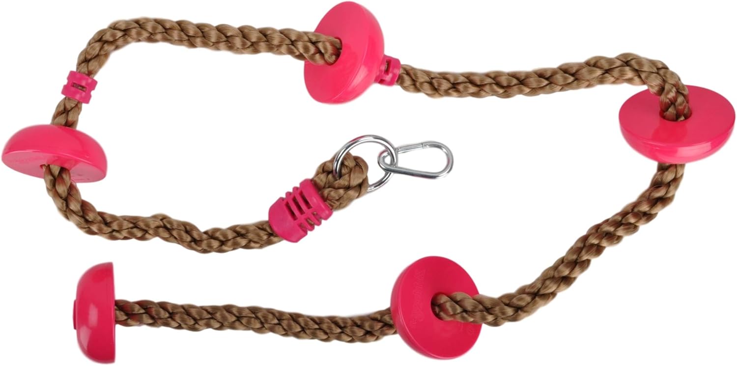 Swing Set Stuff – Cuerda de escalada con escalones (rosa) y adhesivo con logotipo SSS