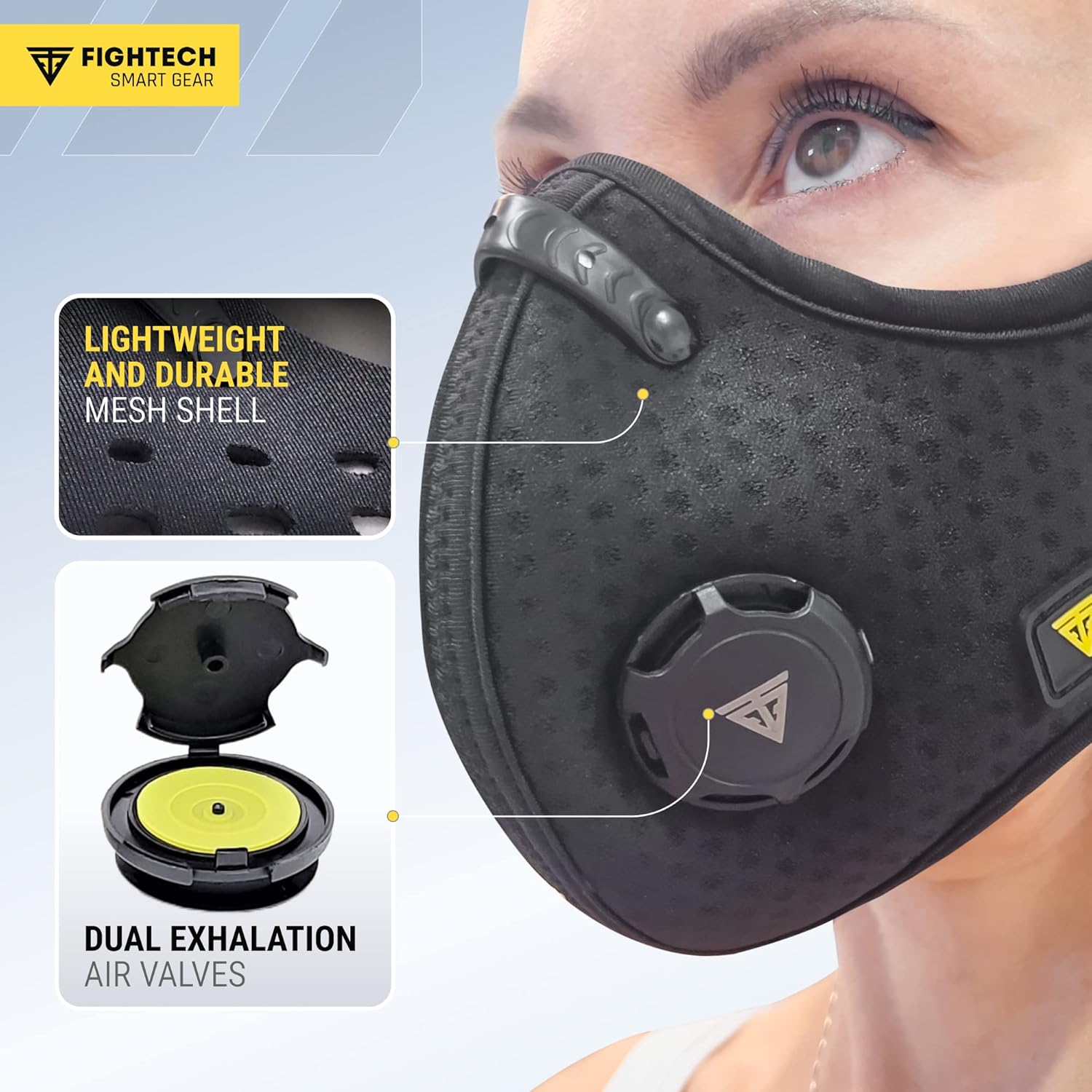 FIGHTECH Máscara facial antipolvo con filtros de carbono extra activos y válvulas de aire, para carpintería, mudanza, construcción