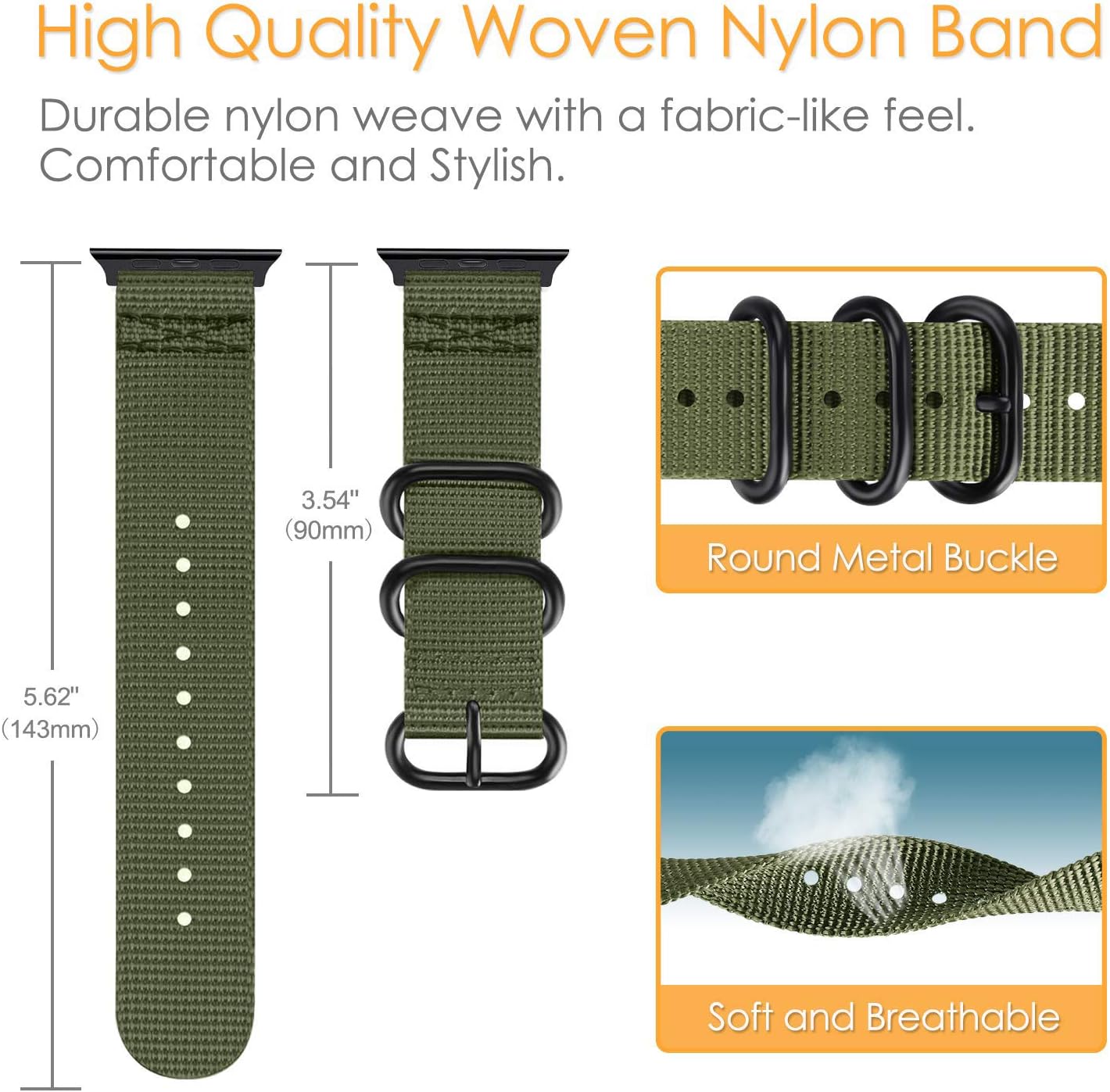 YOUKEX – Correa de nailon compatible con Apple Watch Band de 1.654 pulgadas, 1.732 pulgadas, 1.772 pulgadas, 1.575 pulgadas, 1.614 pulgadas, correa