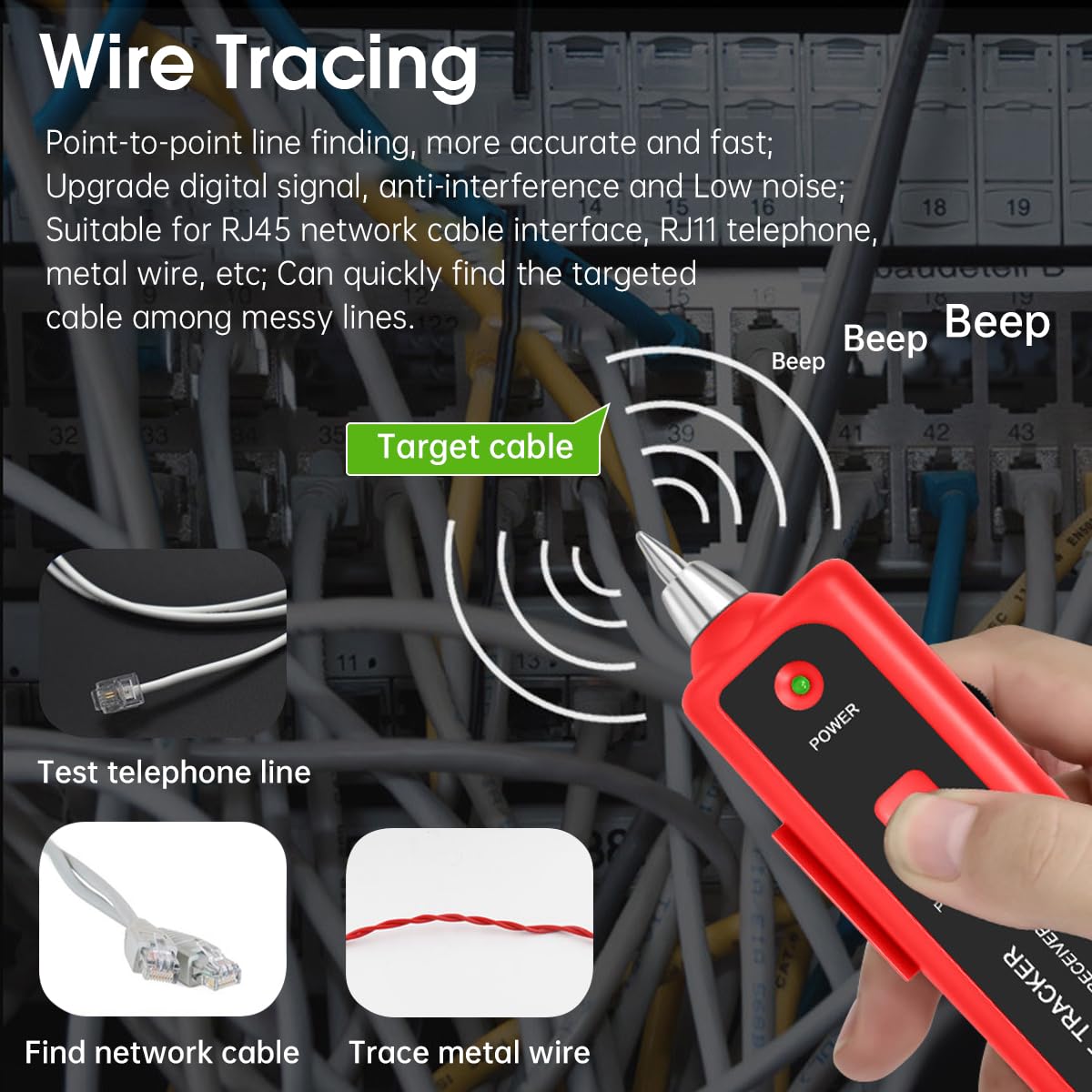 Cable Tracer Probador de cables de red Ethernet RJ45 RJ11  Rastreador de tóner de alambre CAT5 CAT6 Probador de continuidad  Kit de generador de