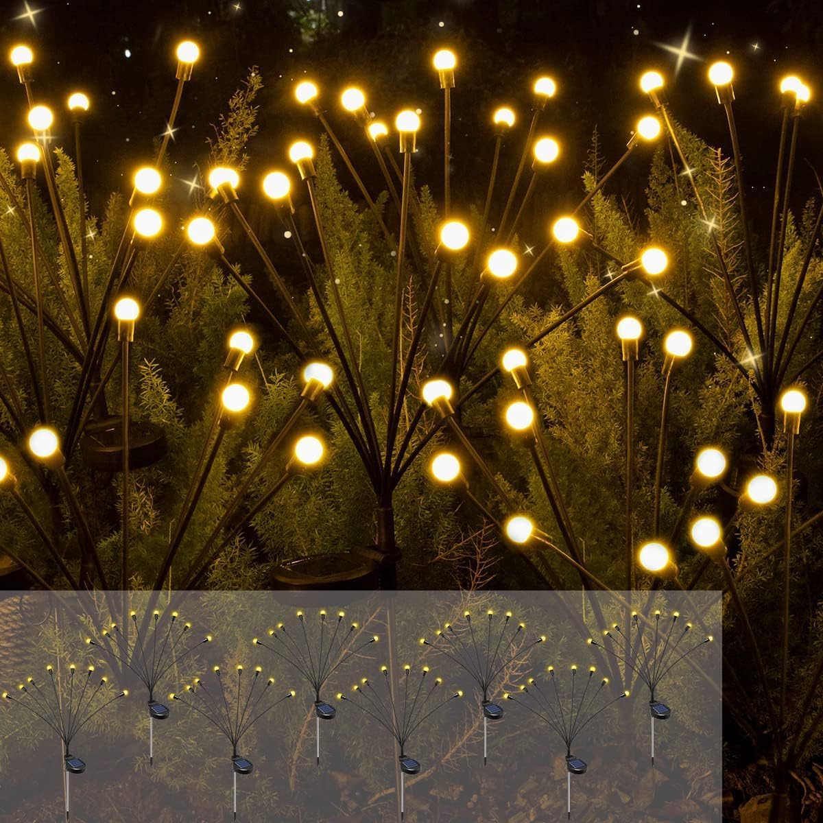 KYEKIO Paquete de 8 luces solares de luciérnaga para exteriores, luces solares para exteriores, impermeables, luces solares decorativas para patio,