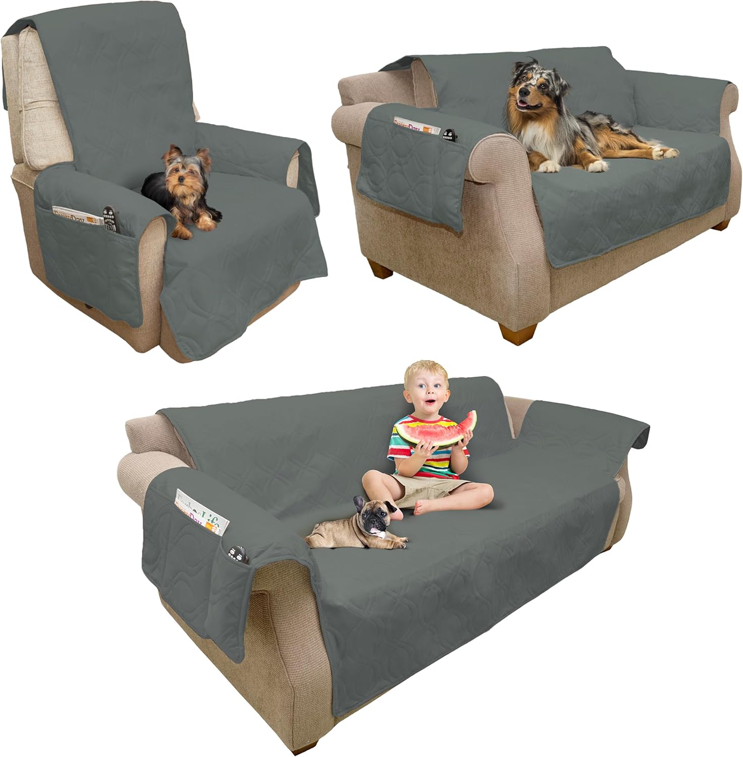 PETMAKER – Fundas protectoras de muebles para mascotas, fundas de sofá 100 % impermeables para perros o gatos, funda de sofá de 3 cojines para