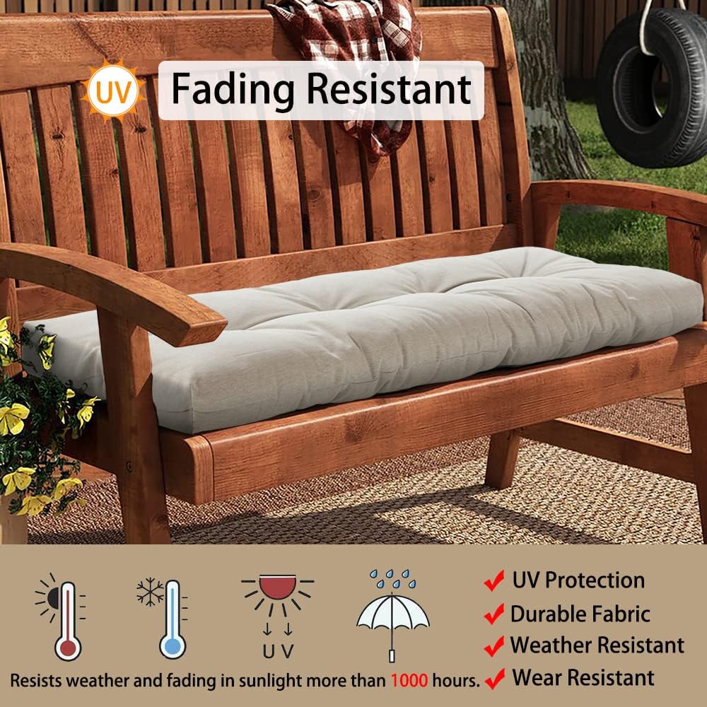 Cojín de banco de patio de 42 x 18 pulgadas, antideslizante, resistente al agua, para interiores y exteriores, cojín de asiento largo, cojín