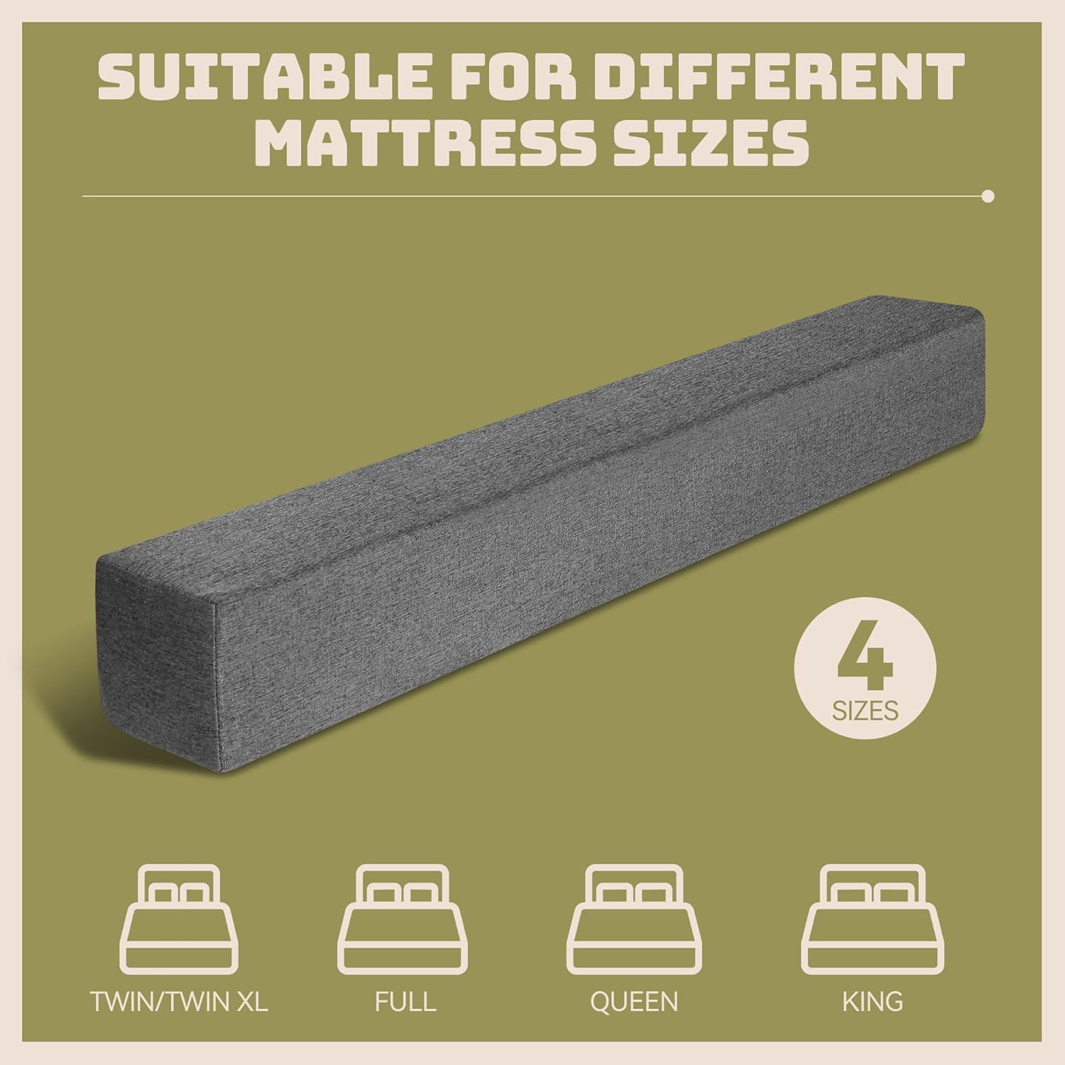 DEEPSHARK Relleno de espacio de cama para colchón matrimonial, esponja 45D de alta densidad, funda extraíble y lavable, relleno extensor de colchón