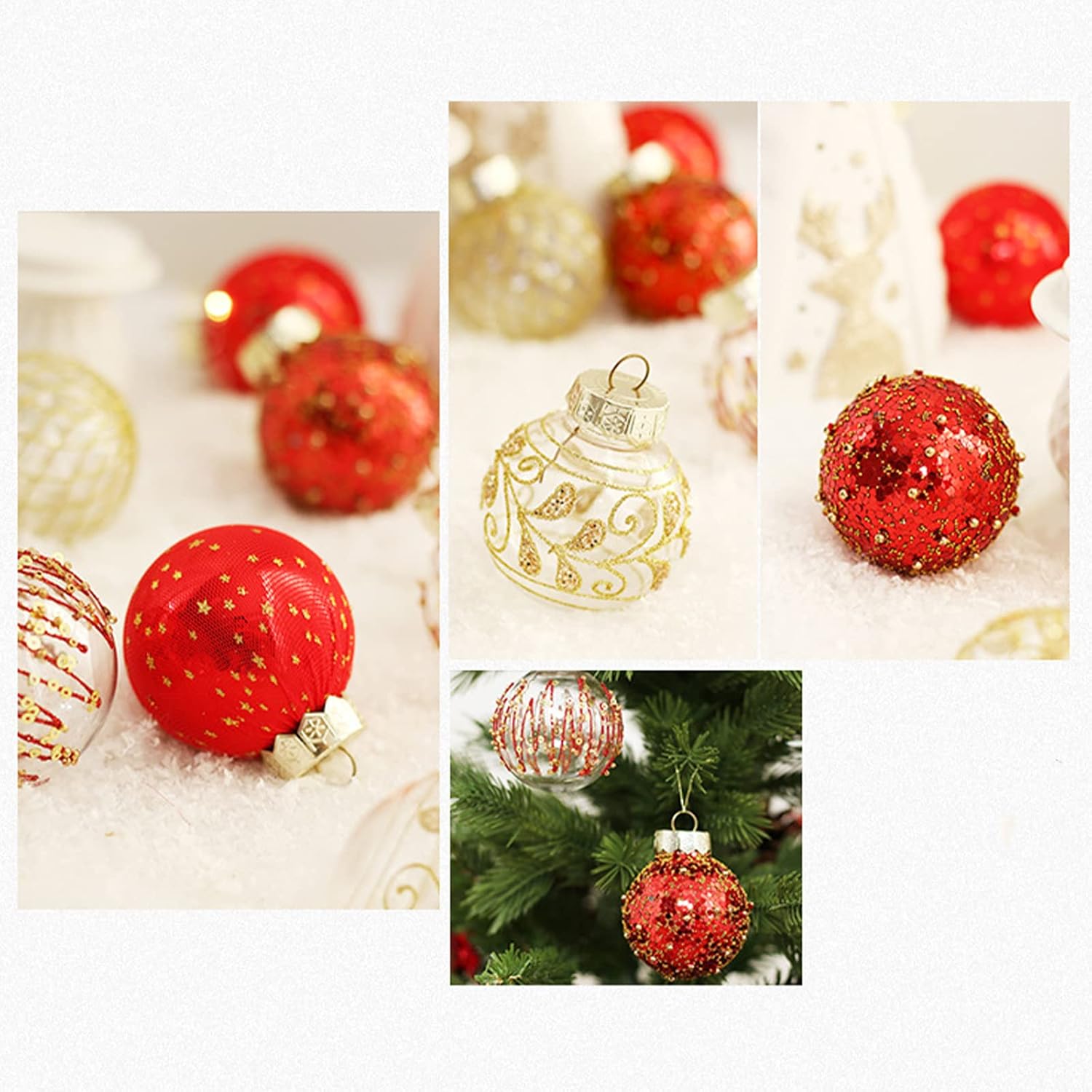MSUIINT 25 bolas de Navidad, 2.4 pequeñas bolas de Navidad inastillables para árbol de Navidad, bolas colgantes con purpurina para árbol de Navidad,