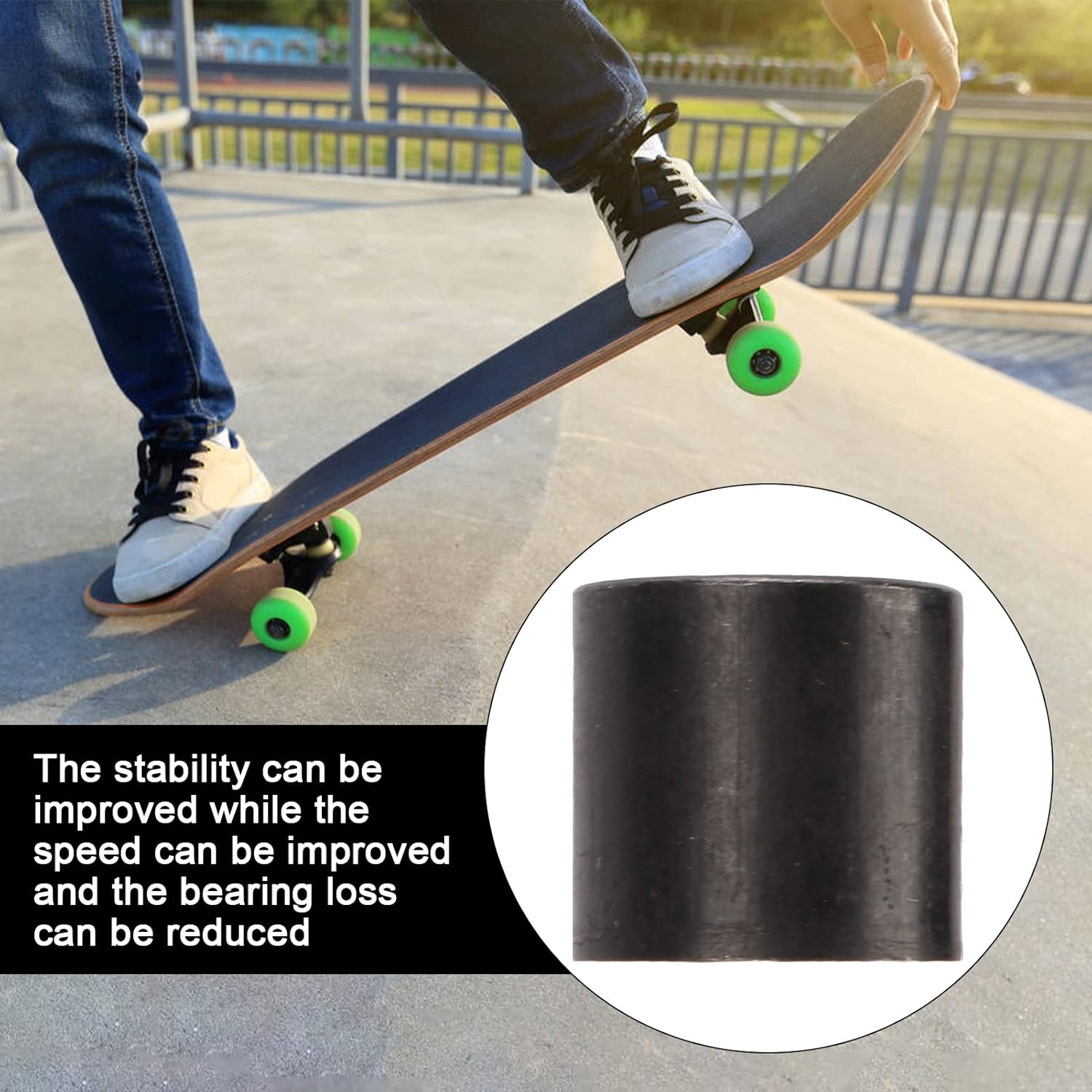 Juego de 40 rodamientos de longboard, espaciadores de rodamientos para monopatines y longboards, reparación de monopatines (negro)