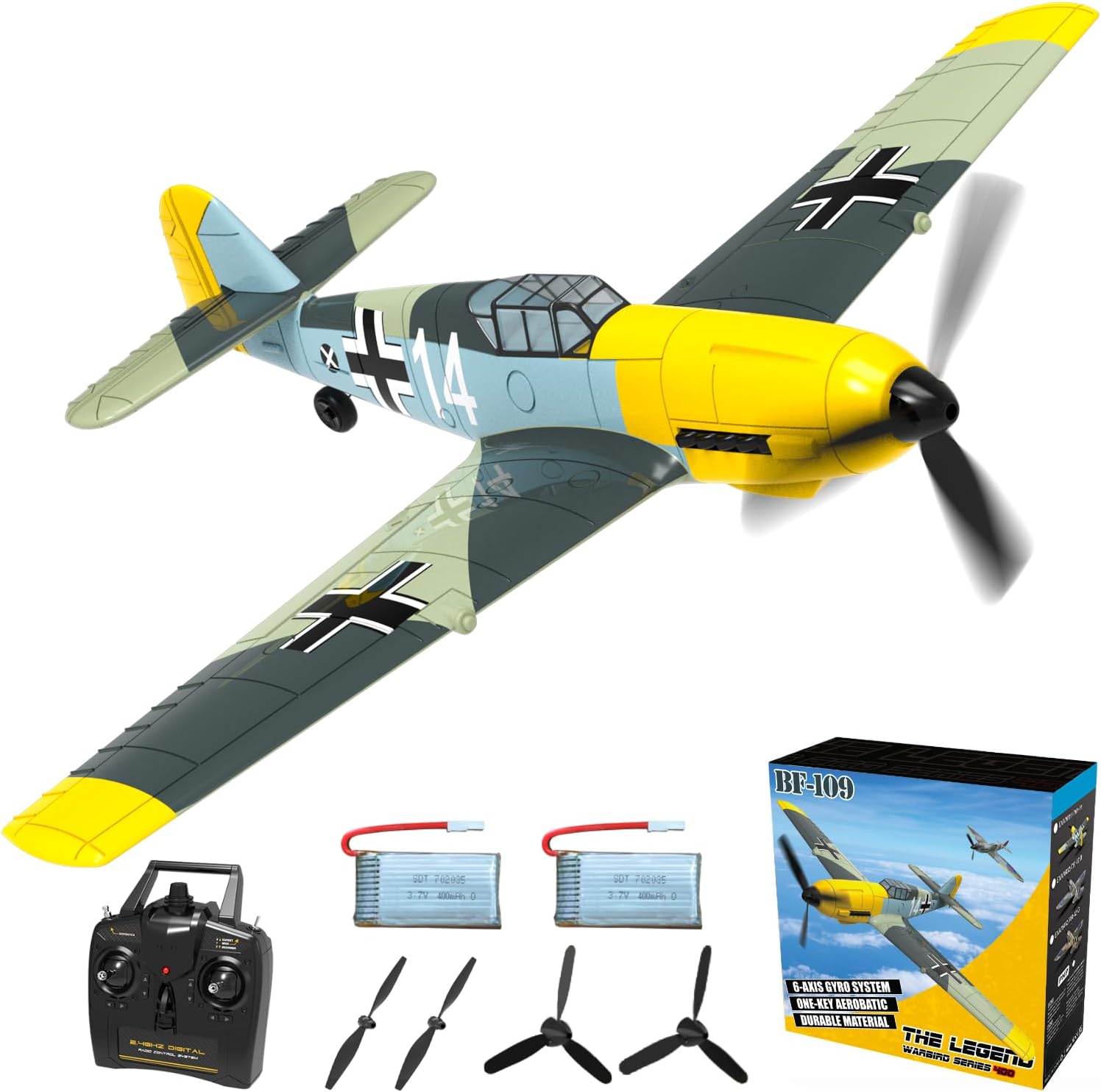 Avión RC de 4 canales RC – Avión RC listo para volar Actualización Messerschmitt BF-109 Aviones de control remoto para principiantes adultos con