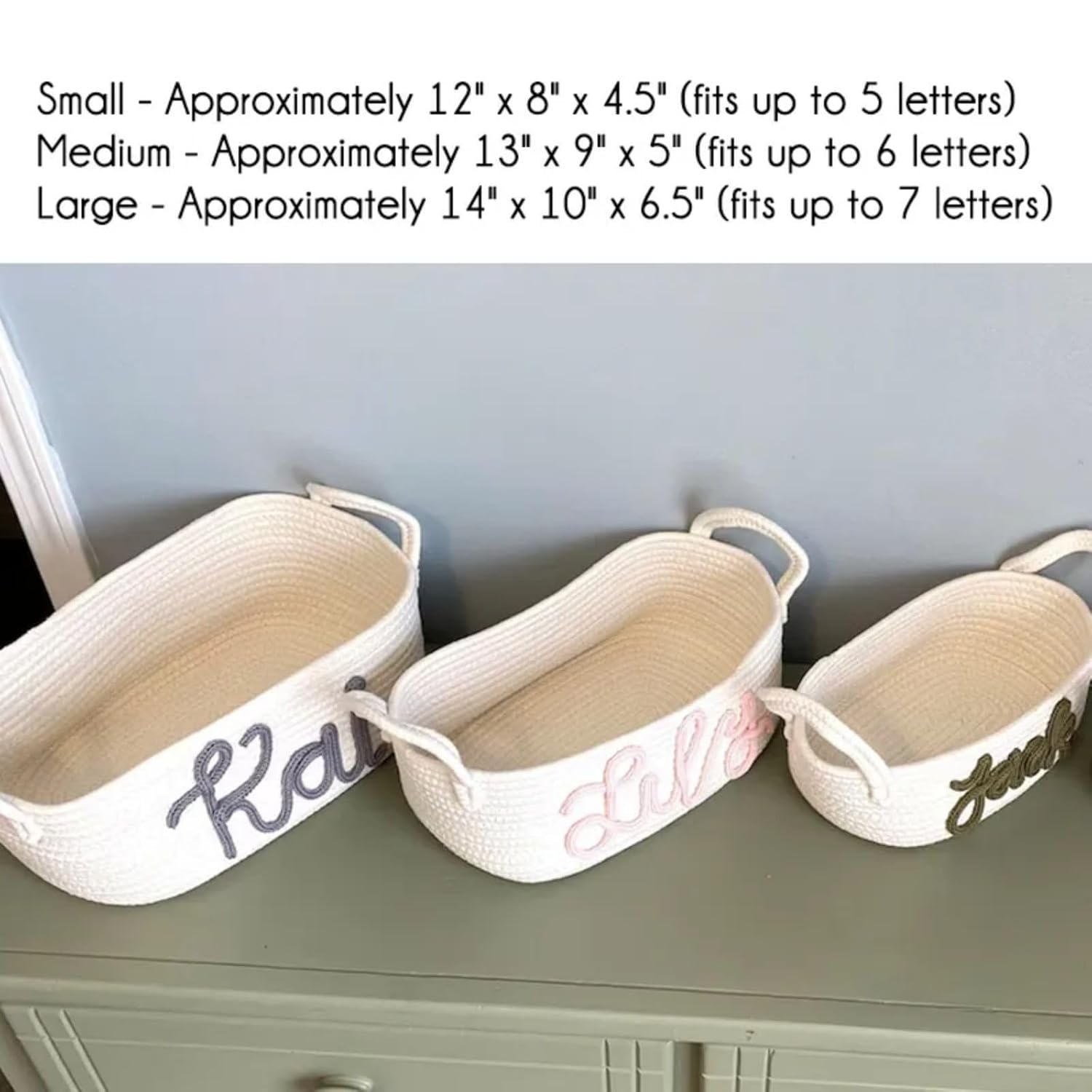 Custom Baby Name Basket, Baby Shower Gift Basket, Diaper Caddy For Baby Girl-Cotton Rope Diaper Caddy,Diaper Organizer For Changing Table (Option 1)