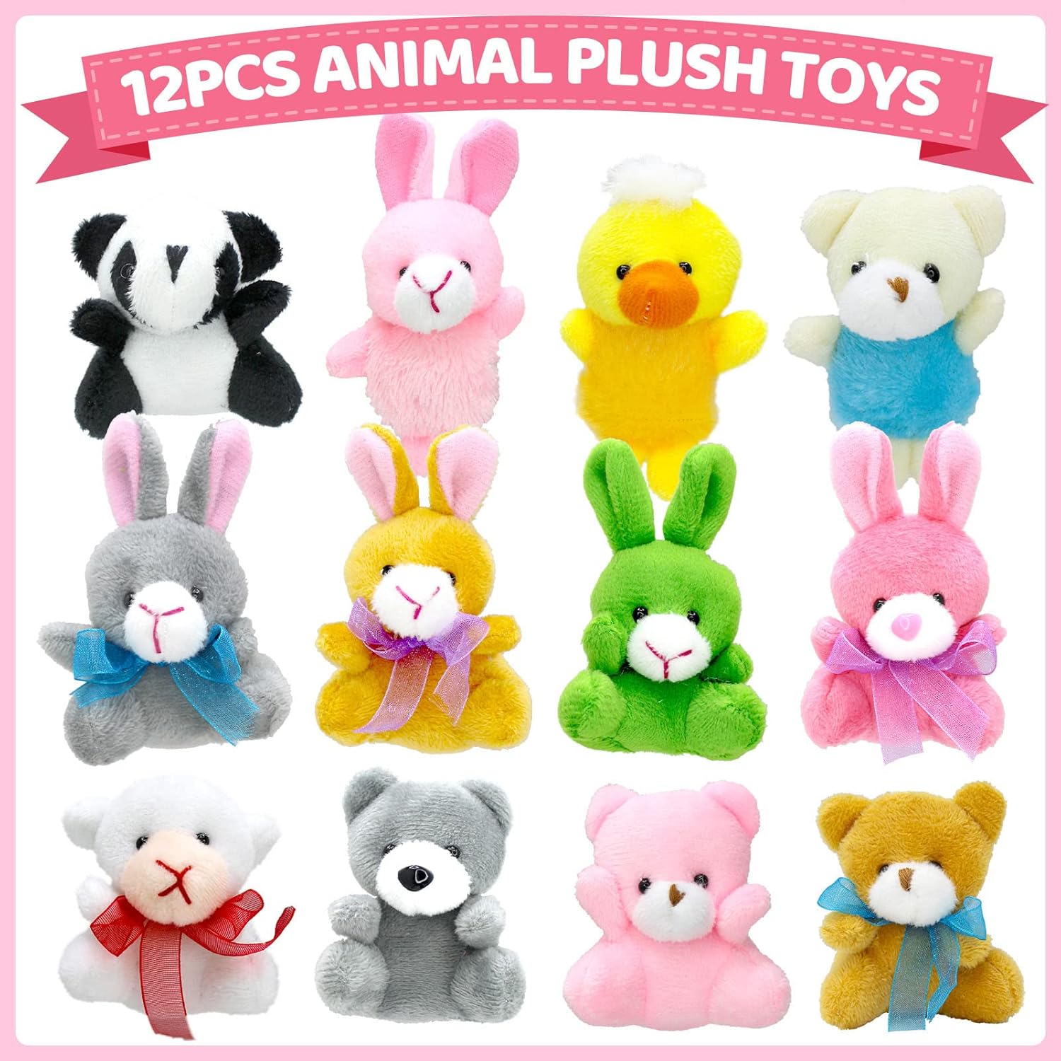 12 huevos de Pascua precargados con temática de animales con juguetes de peluche en el interior para cestas de niños y recuerdos de fiesta