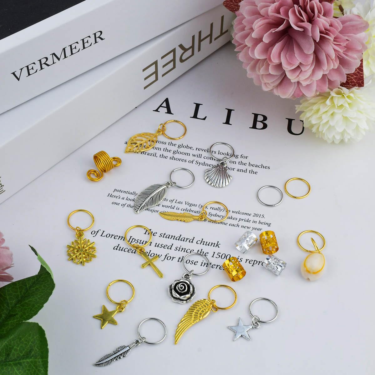 220 piezas de cuentas para el cabello, accesorios para trenzar, accesorios para trenzar, puños trenzados, anillos de metal para mujer, joyería para