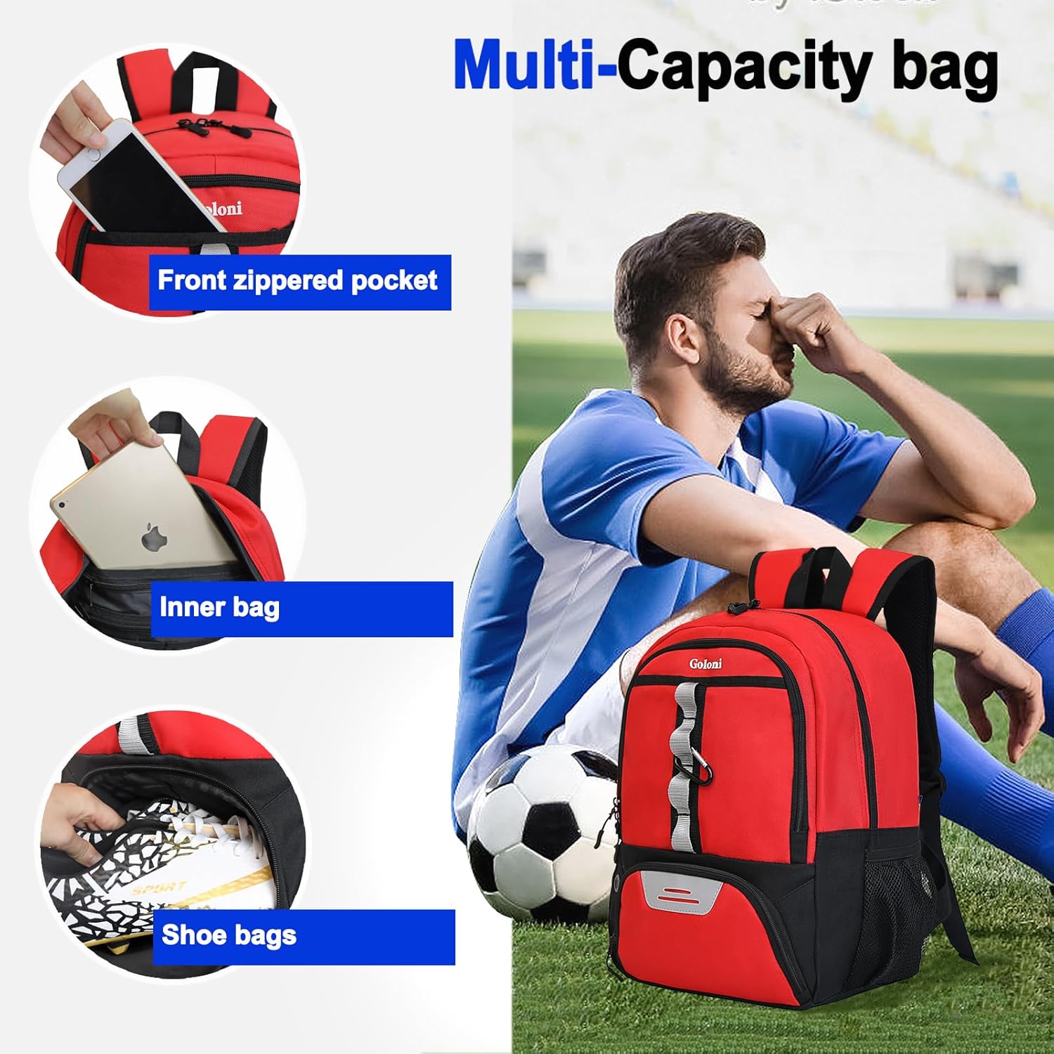 Goloni  Mochila de fútbol de baloncesto – Mochila y bolsas de fútbol para deportes de baloncesto, voleibol y fútbol