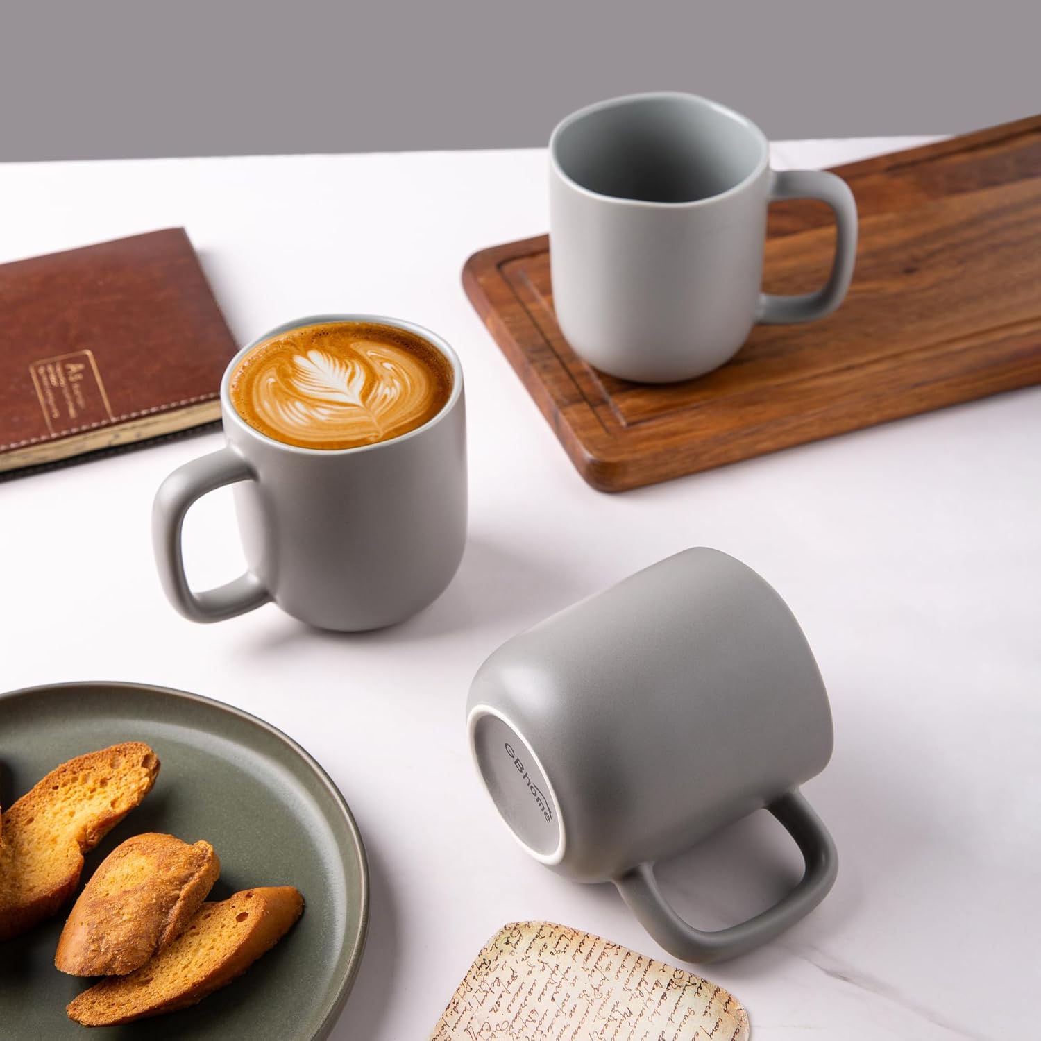 Juego de 6 tazas de café de 16 onzas, tazas de café de cerámica con mango grande y borde ondulado para café con leche, cacao caliente, té, tazas de