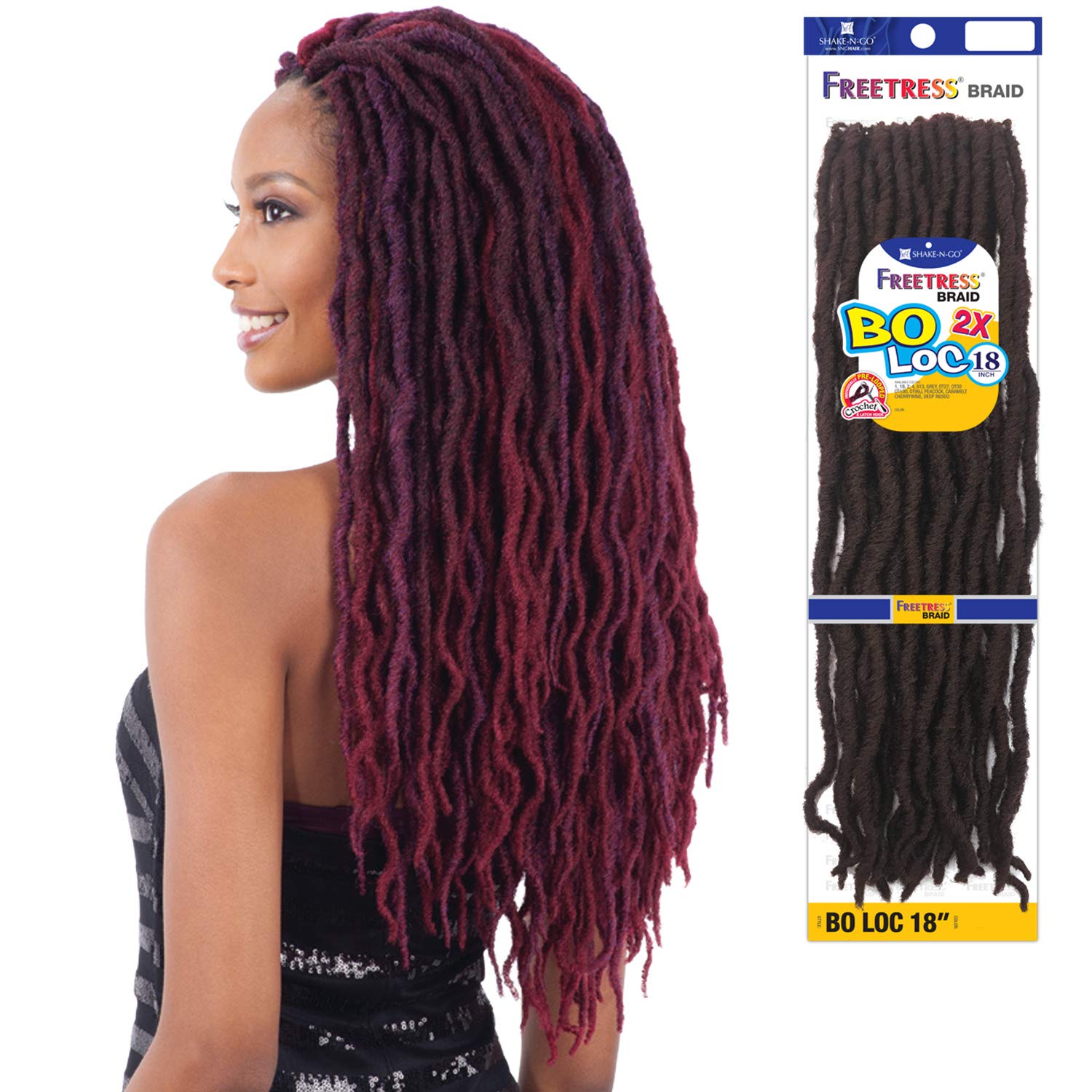 FreeTress – Trenzas de ganchillo de pelo sintético FreeTress 2X Bo Loc de 18 pulgadas (paquete de 4, 1B)