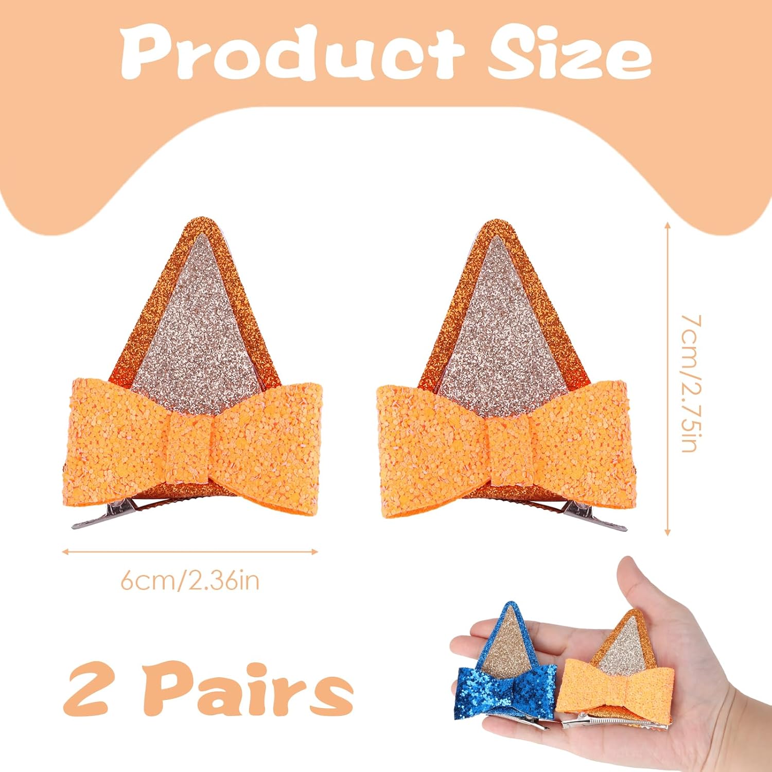 2 pares de pinzas para el pelo de orejas azules para niñas y niños, adorables accesorios de pasadores de pelo con lazo, decoraciones de fiestas de