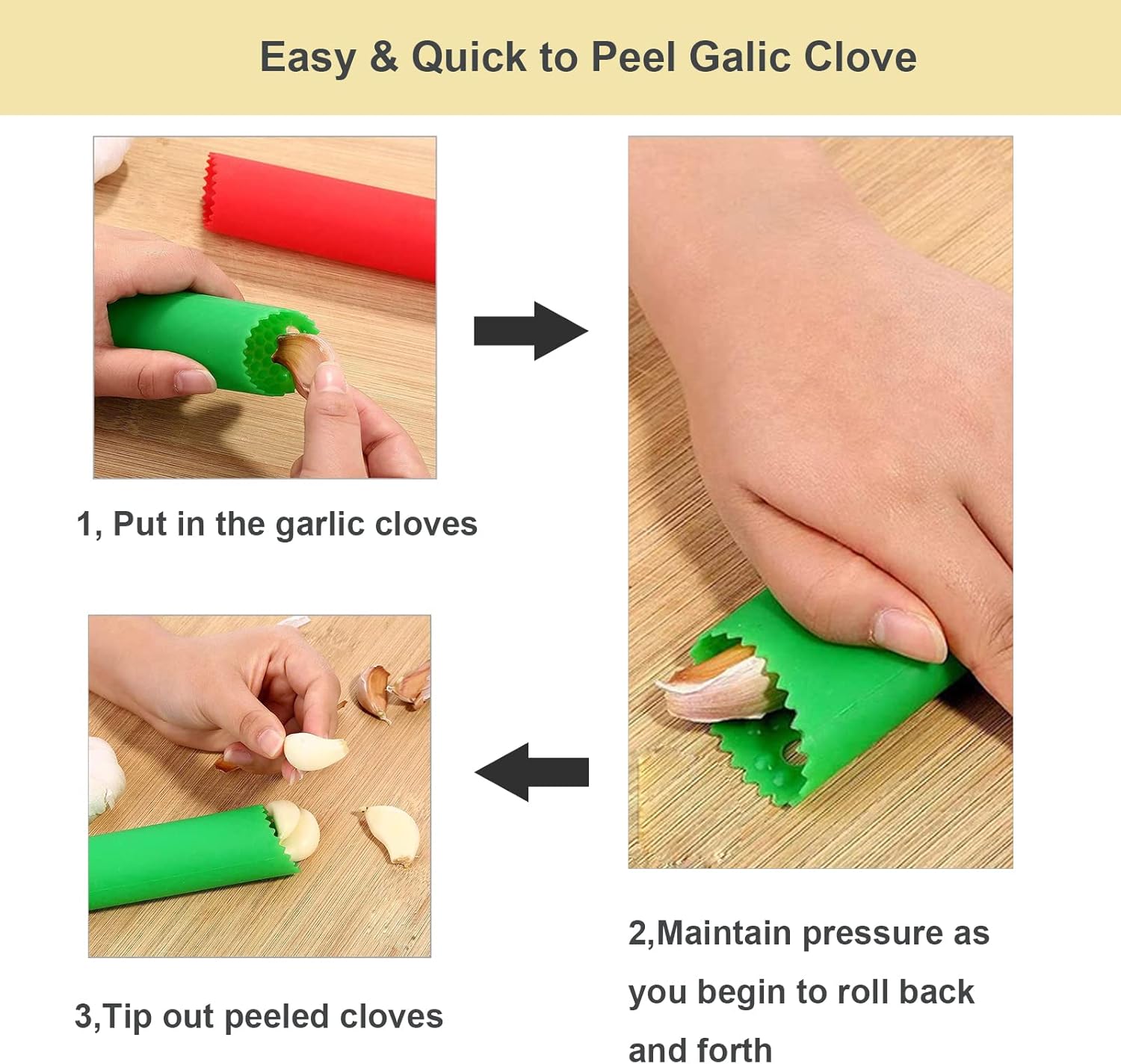 Maxracy – Juego de 2 peladores de silicona fácil de enrollar, útil herramienta de cocina sin olor a ajo (rojo, negro)