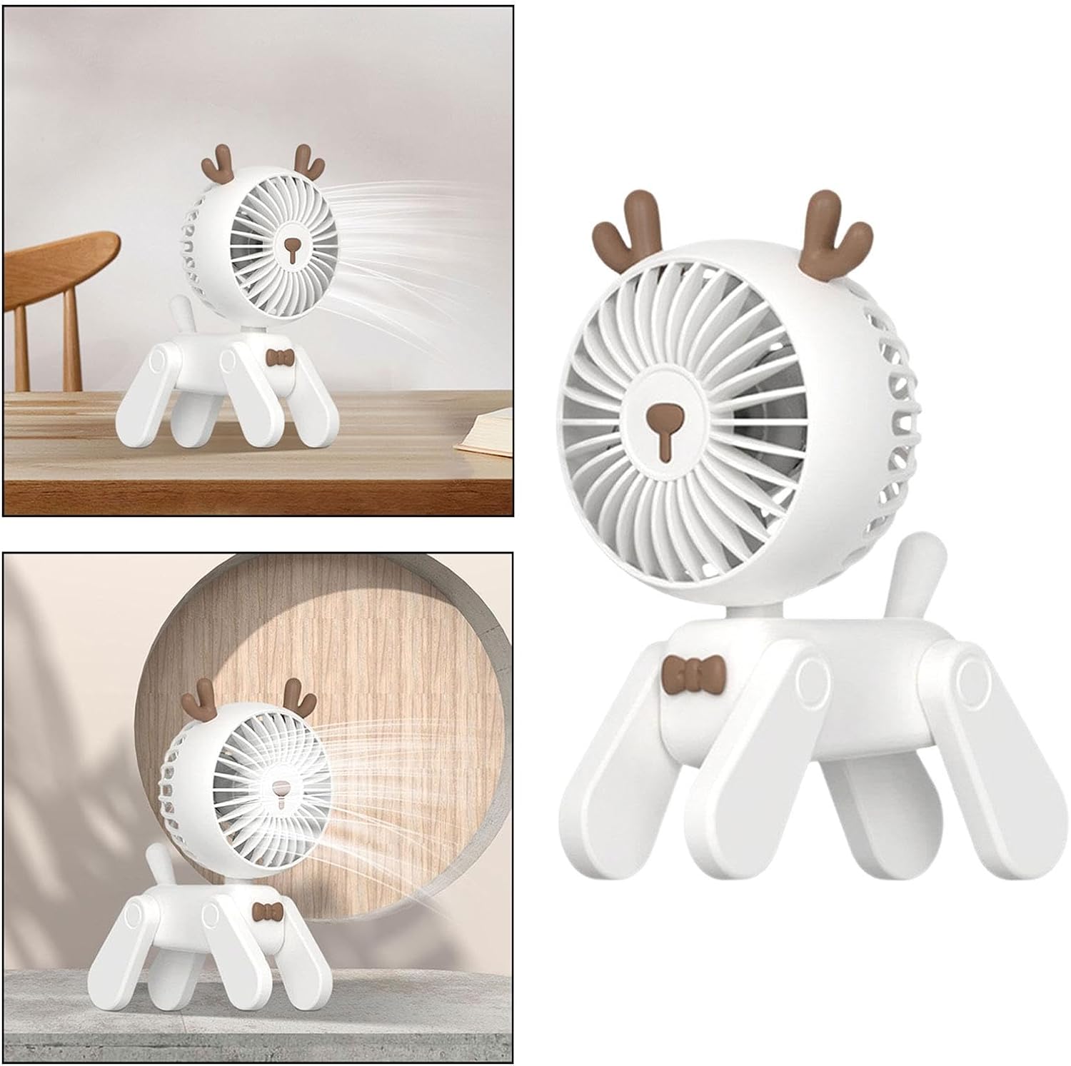 Leefasy Ventilador de escritorio pequeño, ventilador personal de 3 velocidades, encantador, creativo, ajustable, recargable, con forma de ciervo