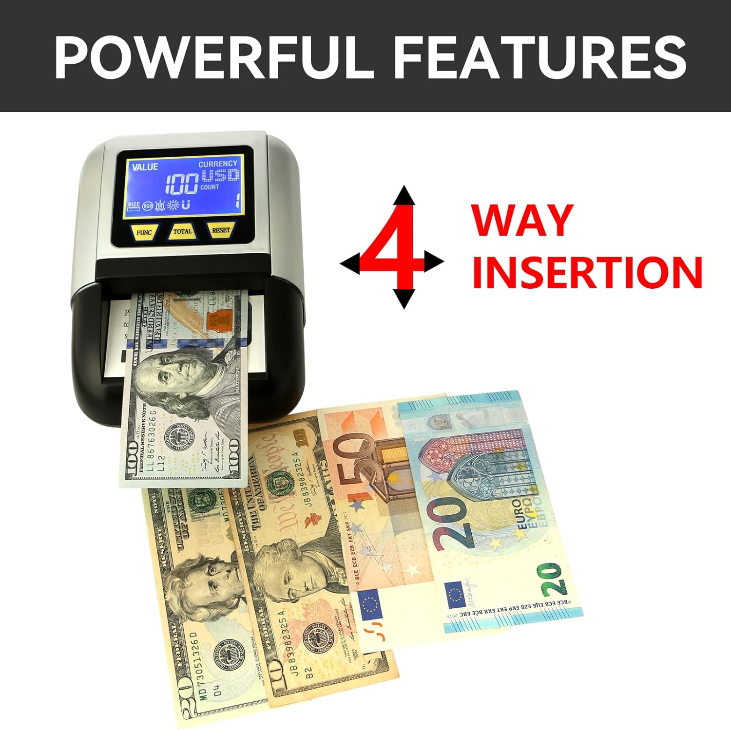 Máquina detector de billetes falsificados recargable N60A con detección avanzada UVMGIRRGBTamaño 5, portátil y compacto, automático en todas las