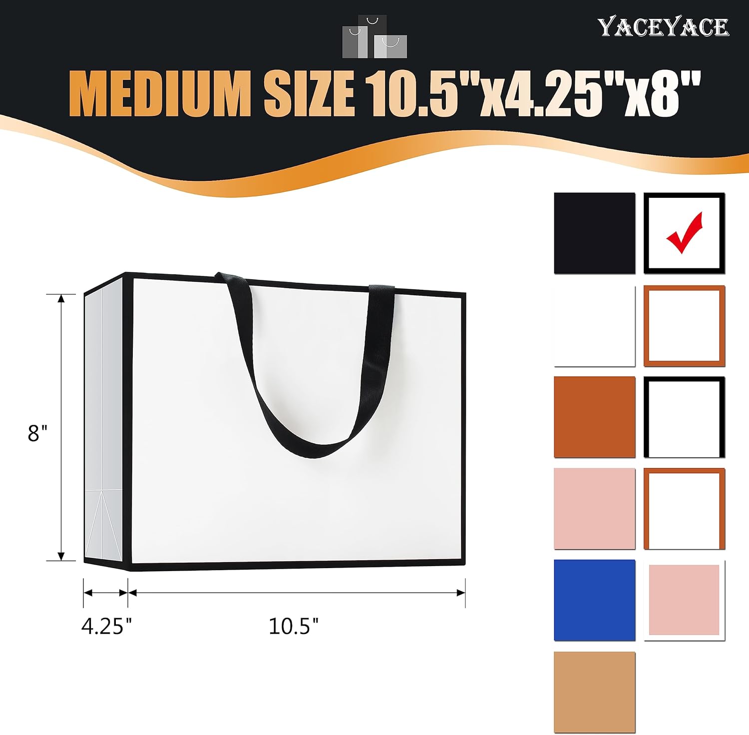 Bolsas de regalo en blanco y negro, 20 unidades, 10.5 x 4.25 x 8 pulgadas, medianas bolsas de regalo blancas y negras con asas de cinta, bolsas de