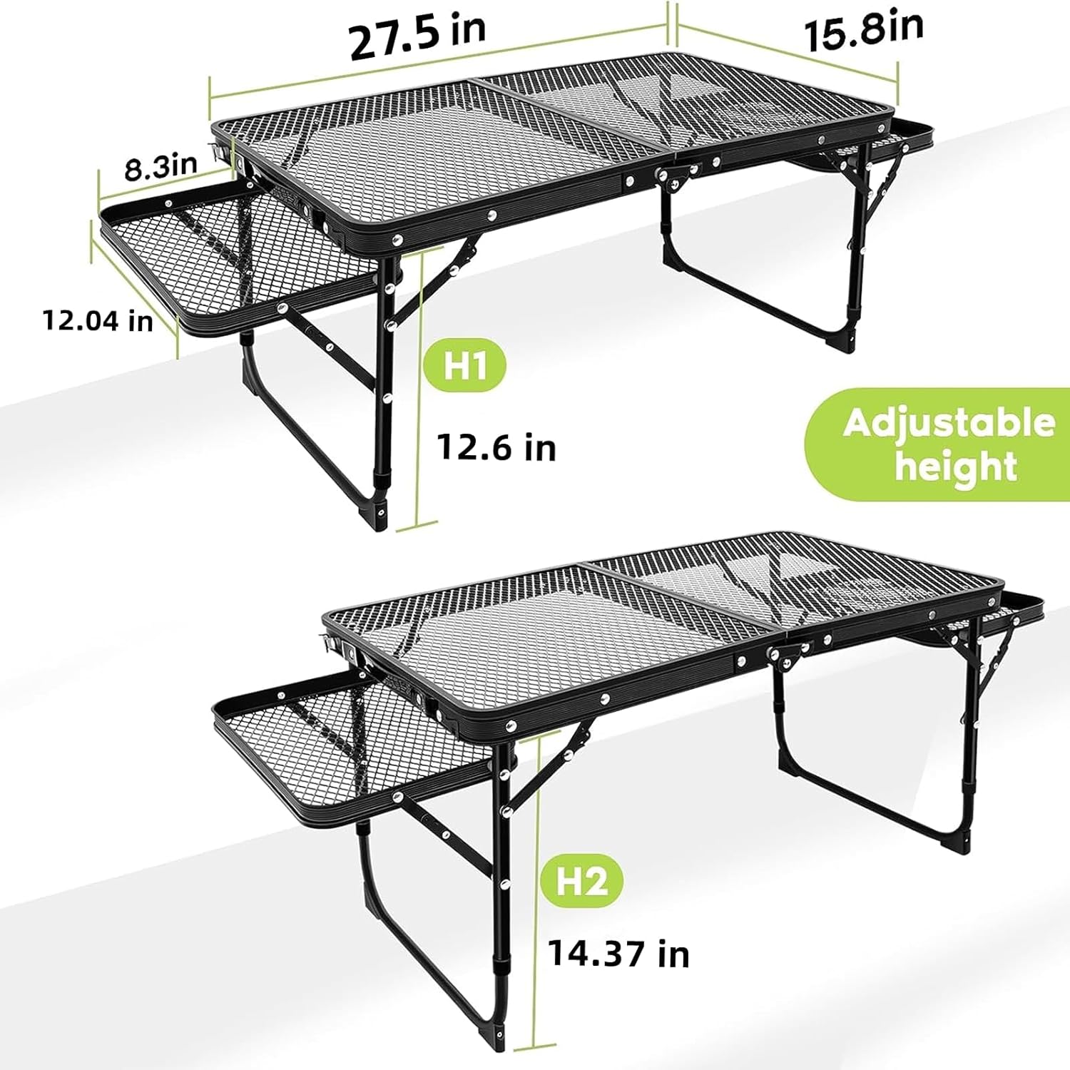 Mesa de parrilla, mesa de camping plegable, mesa de comedor de aleación de aluminio, mesa de campamento plegable de altura y ancho ajustables,