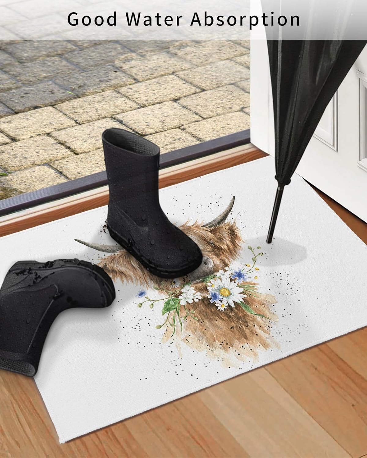Tapete para puerta delantera, antideslizante, absorbente, para entrada, para interiores y exteriores, alfombras pequeñas de vaca de las tierras