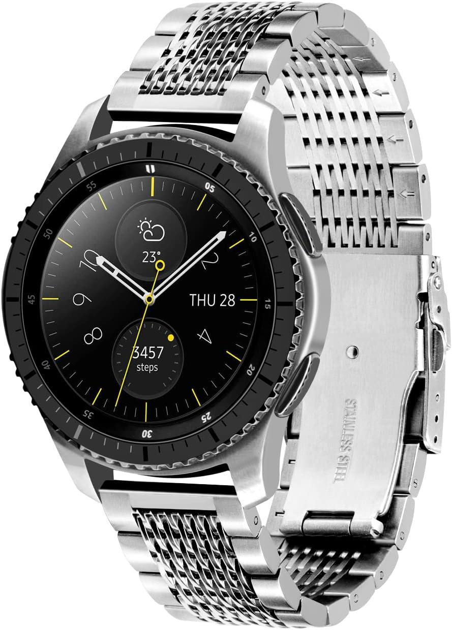Kai Tian Compatible con Samsung Gear S3 Band 0.866 in Correa de reloj de malla de acero inoxidable para Samsung Galaxy Watch 1.811 in, Gear S3