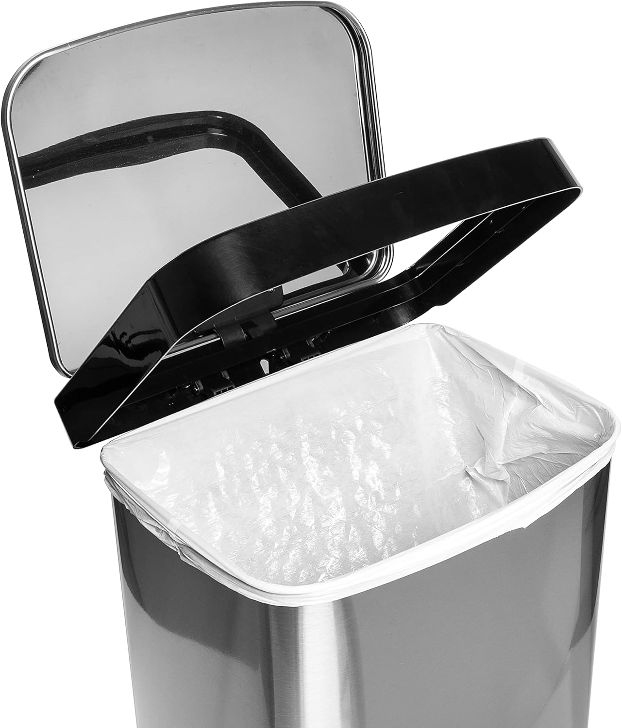 Honey-Can-Do Cubo de basura grande de acero inoxidable de 50 L con tapa, color plateado