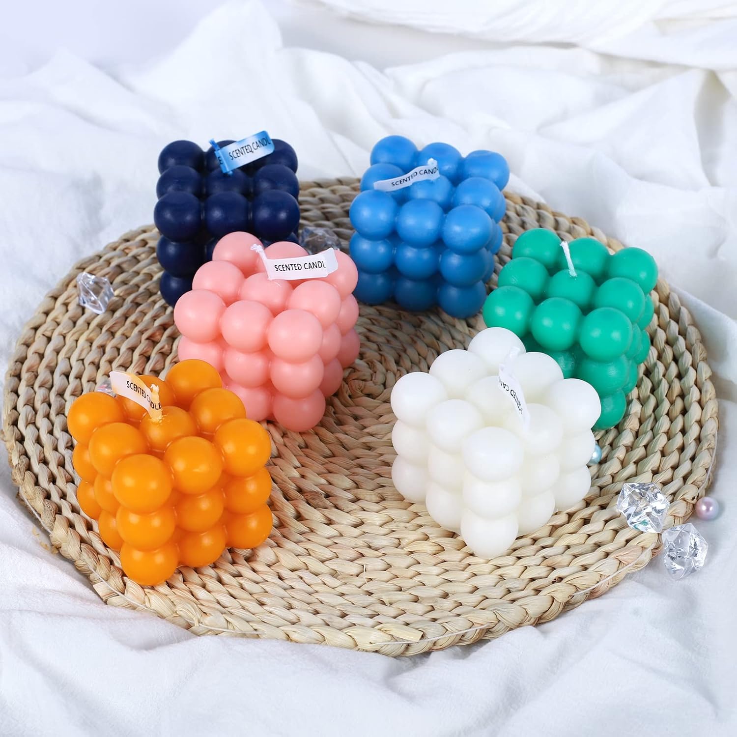 Velas de burbujas  Vela de cera de soja en cubo, vela perfumada de decoración estética, lindas velas amarillas para el hogar, vacaciones, boda y