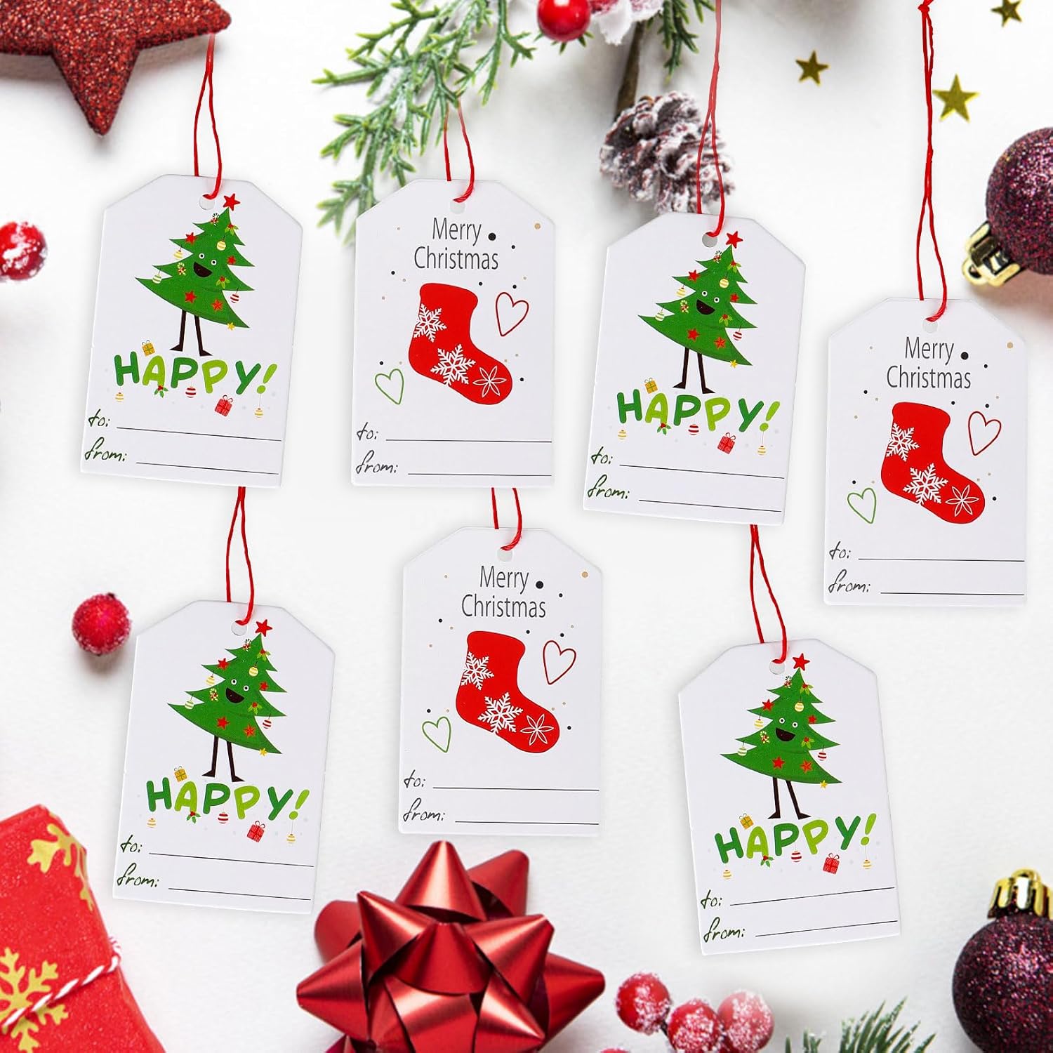 BEISHIDA 24 bolsas de regalo de Navidad de varios tamaños con asas y etiquetas, bolsas de Navidad a granel 6 extra grandes de 16 pulgadas, 6 grandes