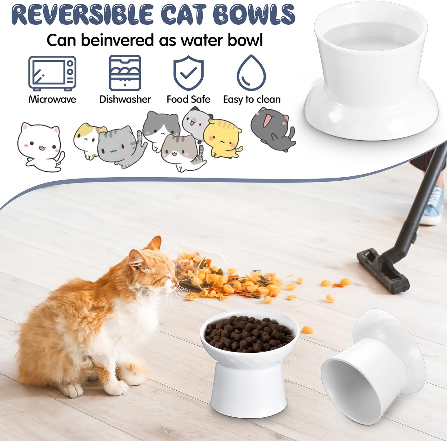 Cuencos elevados de cerámica para gatos de 4 piezas, cuencos inclinados para comida para gatos, sin estrés, fatiga de bigotes, prevención de